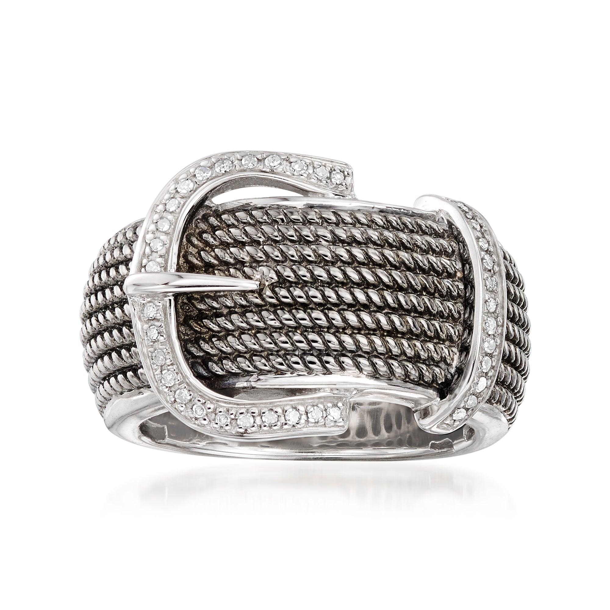 sterling silver diamond buckle ring