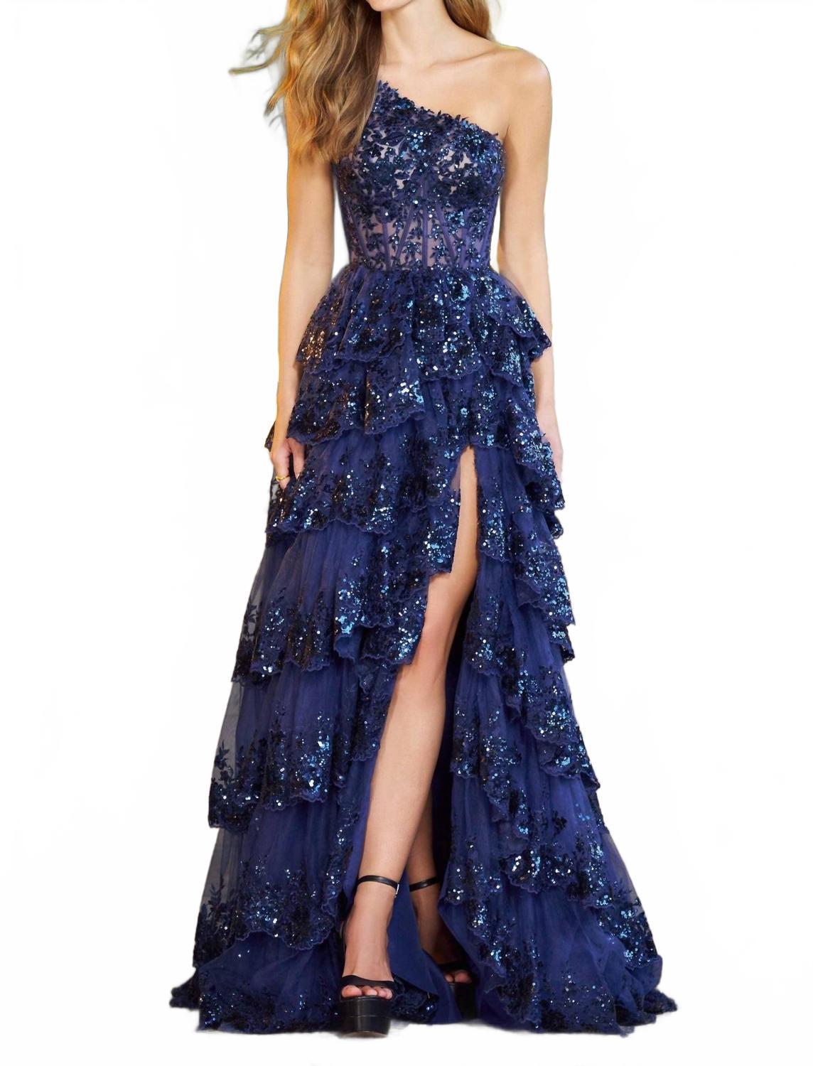 Sherri Hill Ruffle Skirt One Shoulder Prom Dress in Blue | Lyst