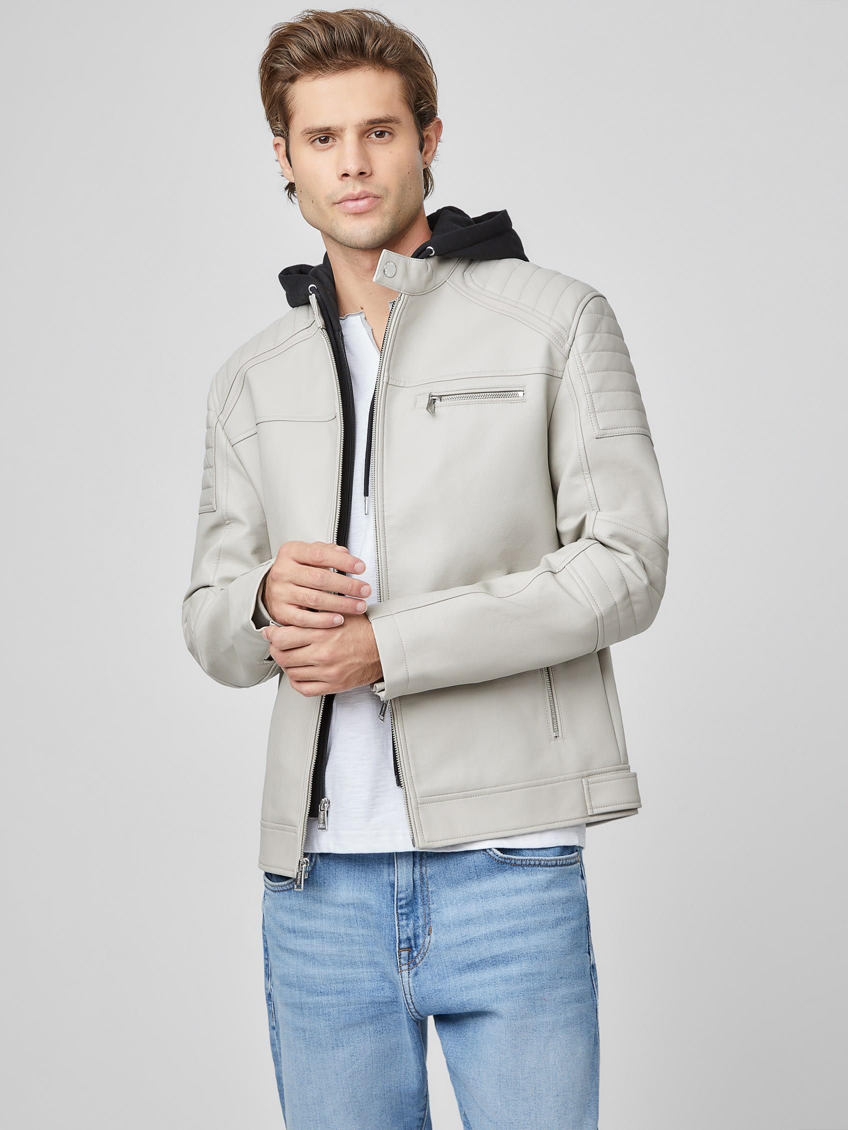 Guess Factory Daniel Faux-leather Biker Jacket in White for Men | Lyst
