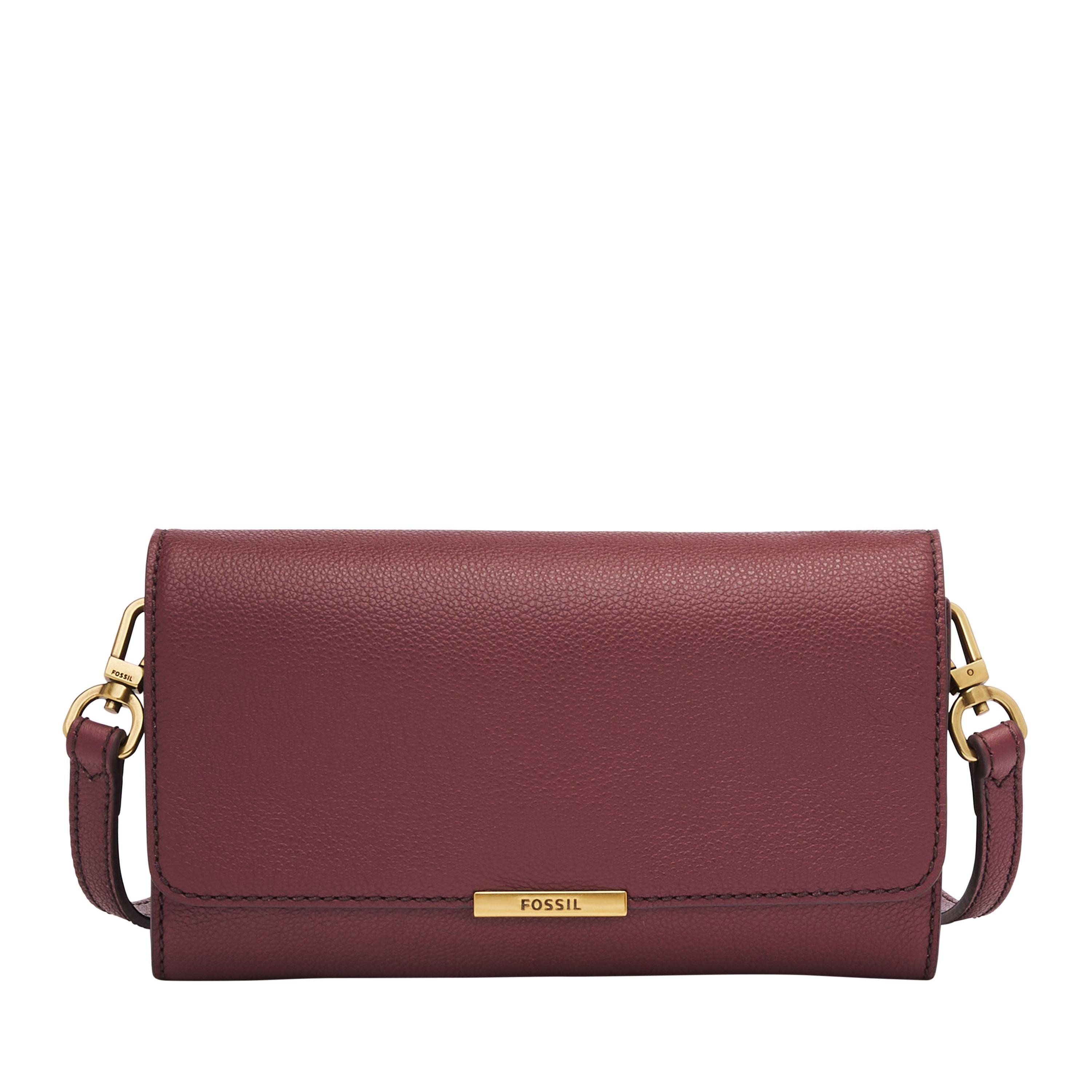 Fossil Jori Leather Wallet Crossbody in Purple | Lyst