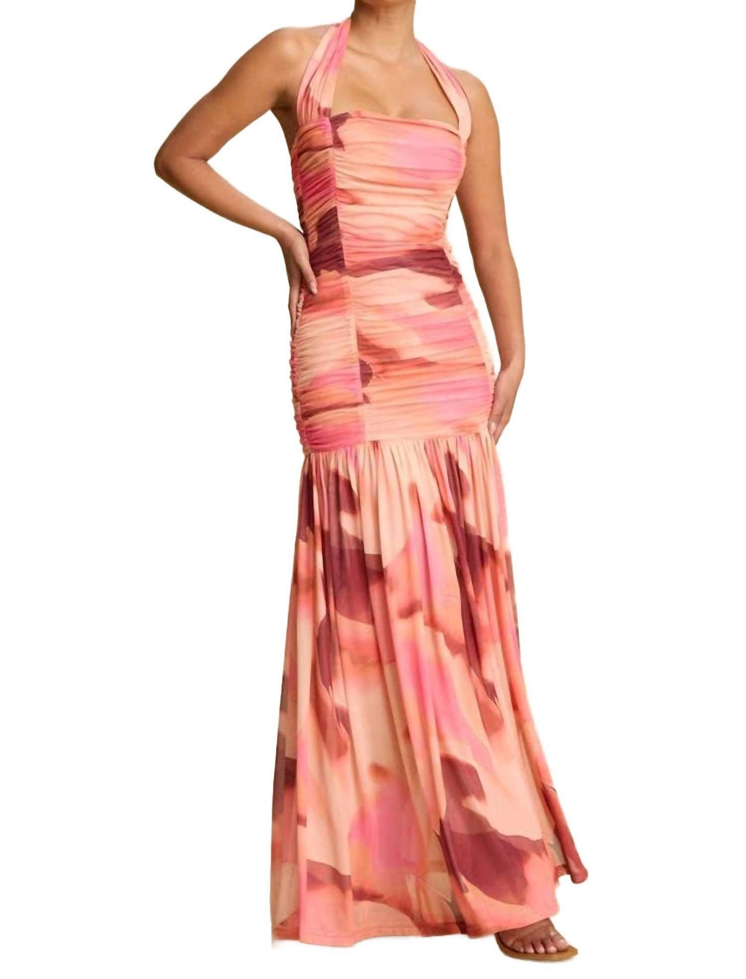 Luxxel Kalani Halter Mesh Maxi Dress in Red | Lyst