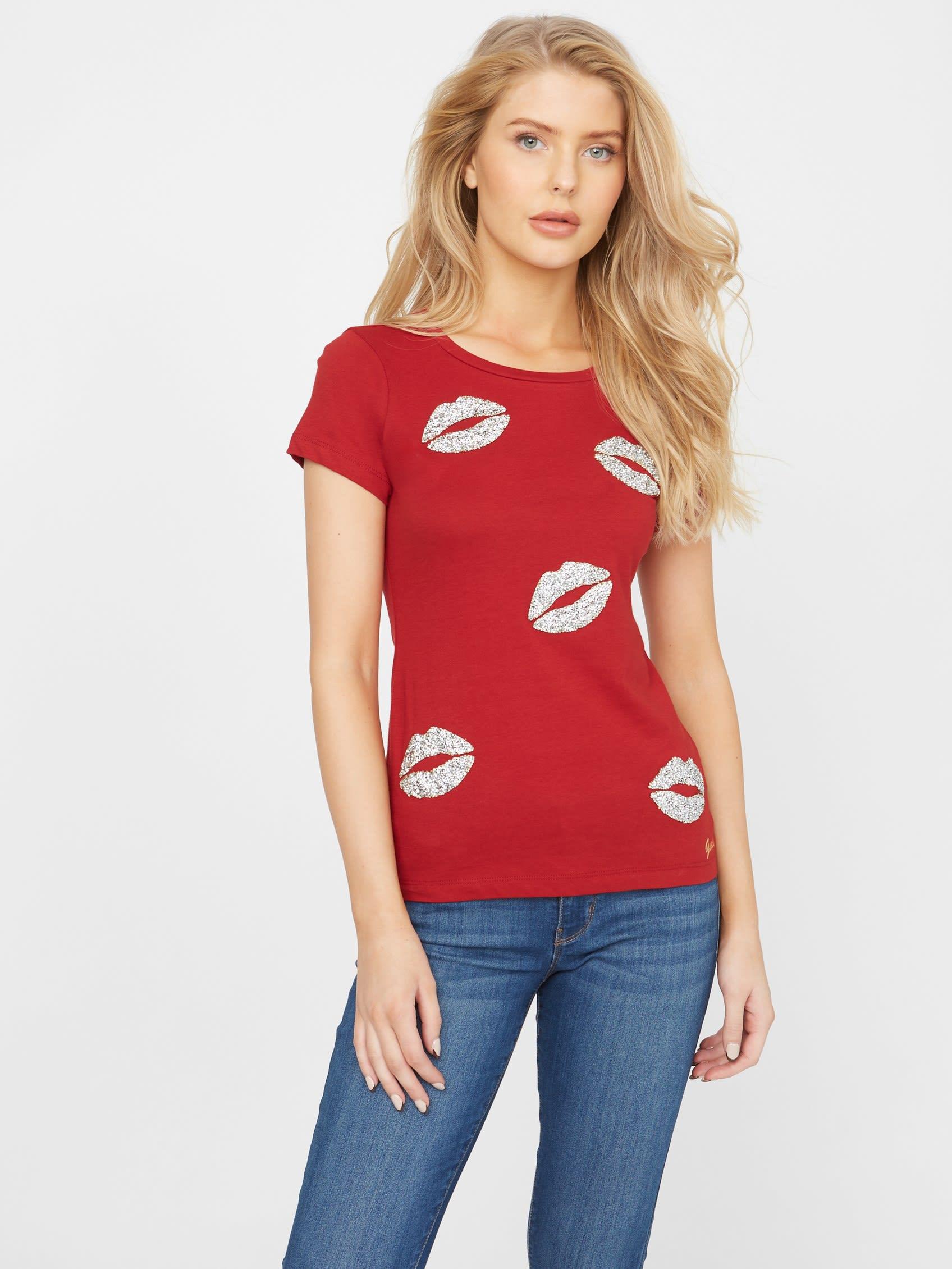 Guess Factory Nara Lip Tee in Red | Lyst
