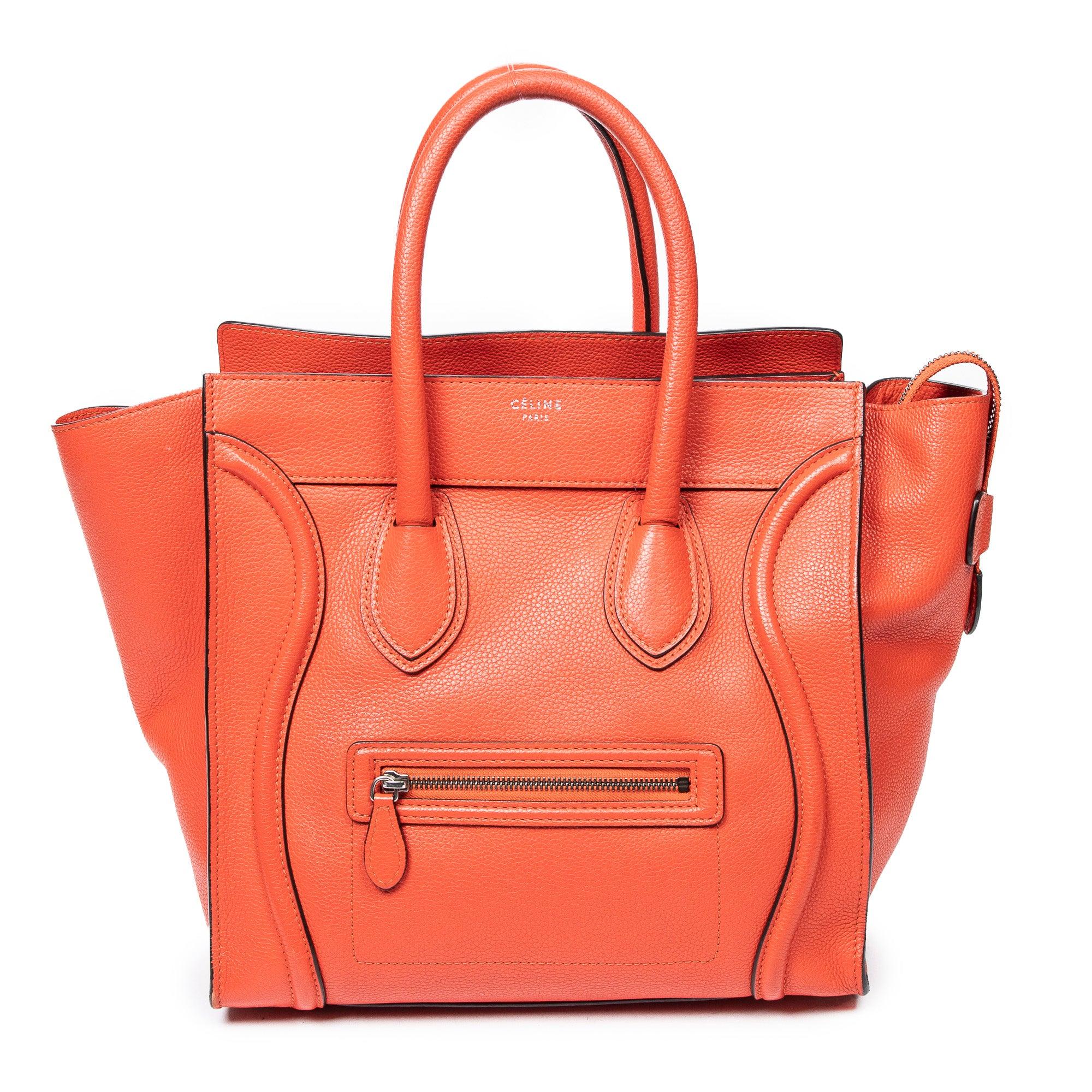 Celine Drummed Calfskin Red/Orange Nano Luggage Crossbody - A