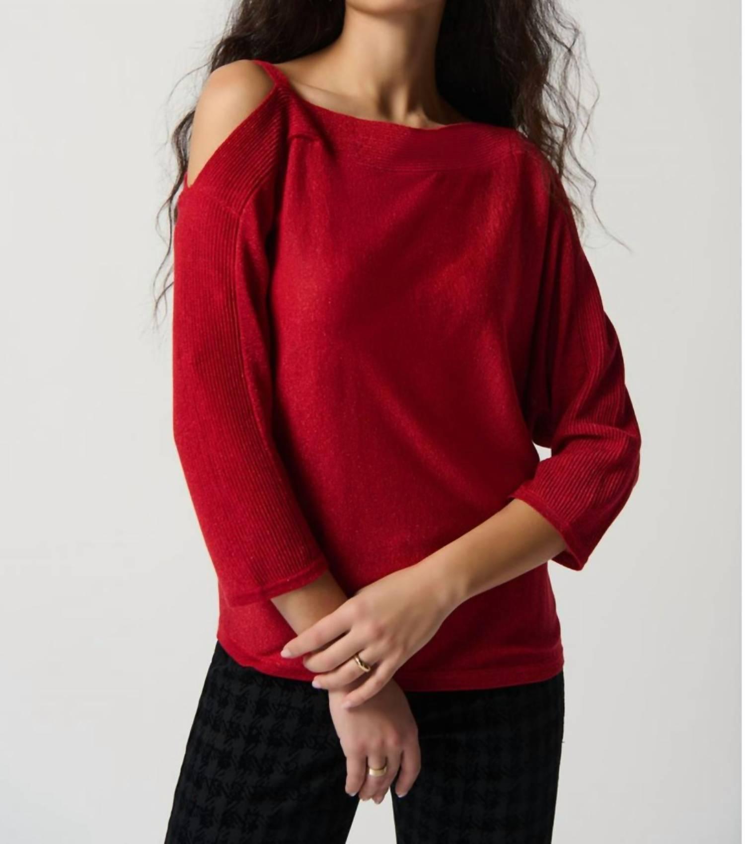 Joseph Ribkoff Sweater Knit One-shoulder Top In Lipstick Red | Lyst