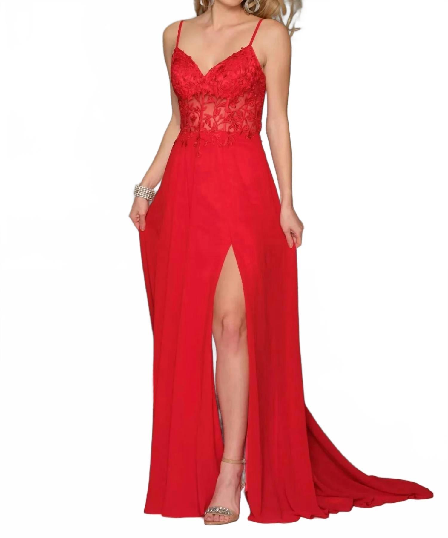 Dave & Johnny Sheer-Bodice Prom Dress in Red | Lyst