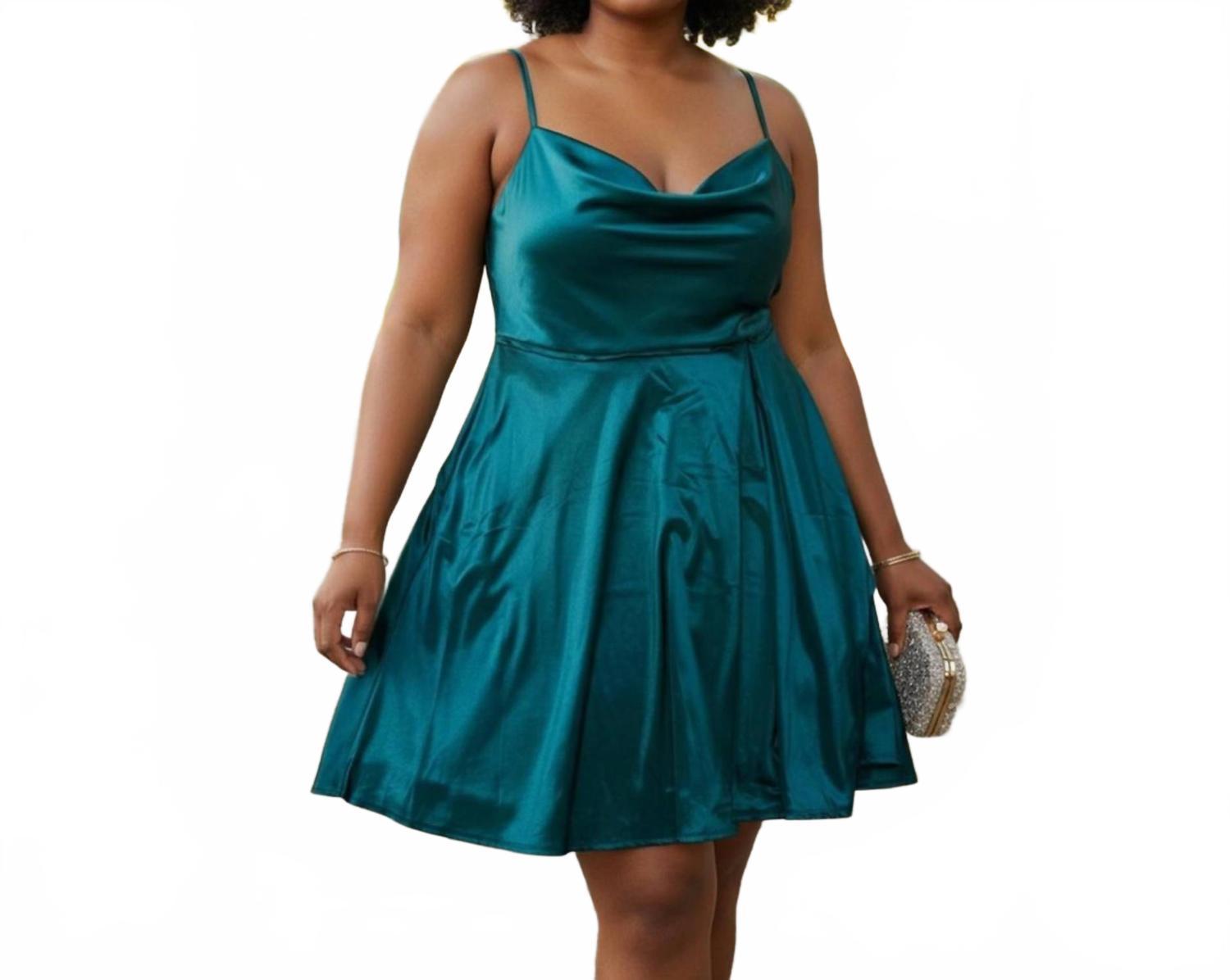 sachin and babi light blue dress Emerald Sundae Hunter Green Ruched Satin Spaghetti Strap Formal Dress Size L