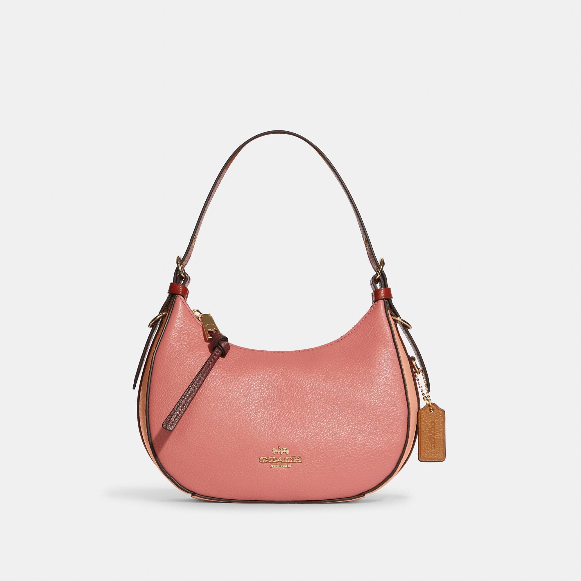Large hobo bag, Gradient calfskin & gold-tone metal, pink, orange & yellow  — Fashion