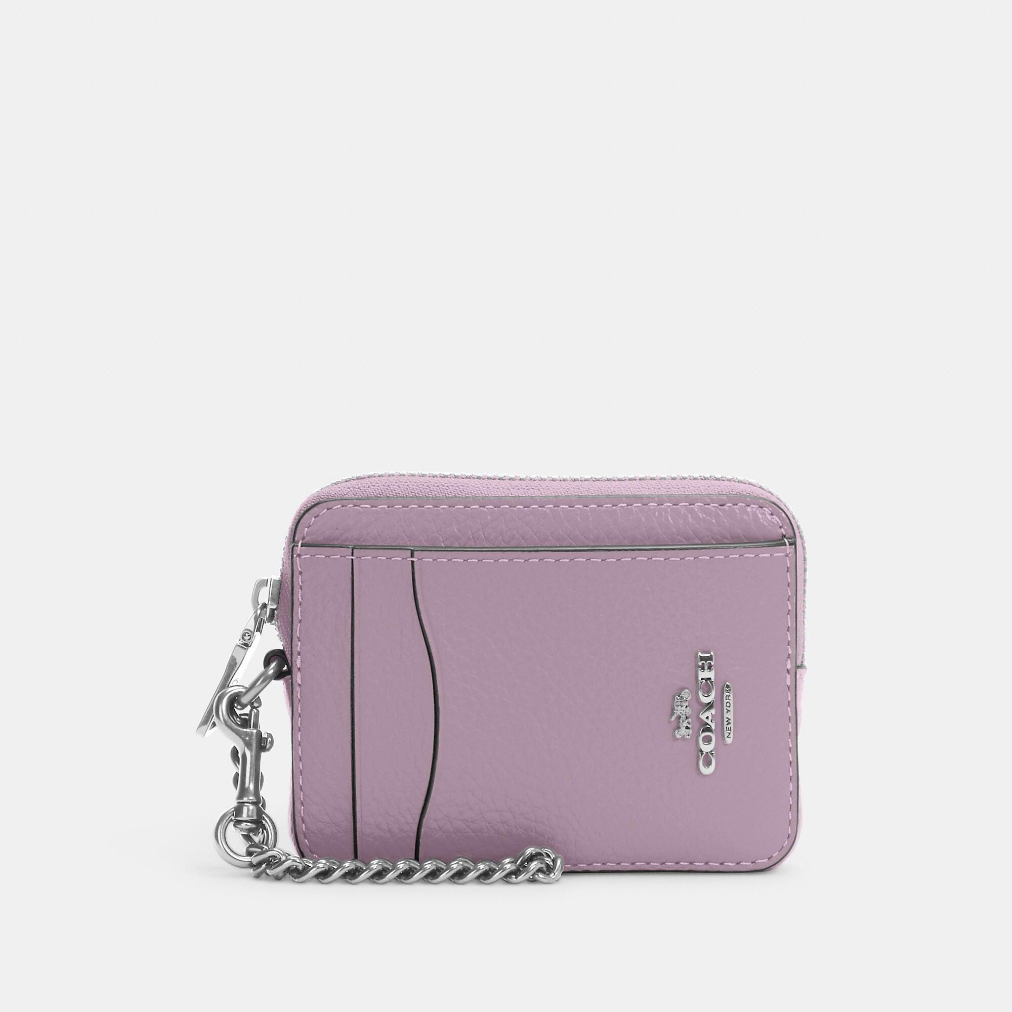 Coach Wallet Multifunction Card Case Womens Purple Leather Keyring CH162