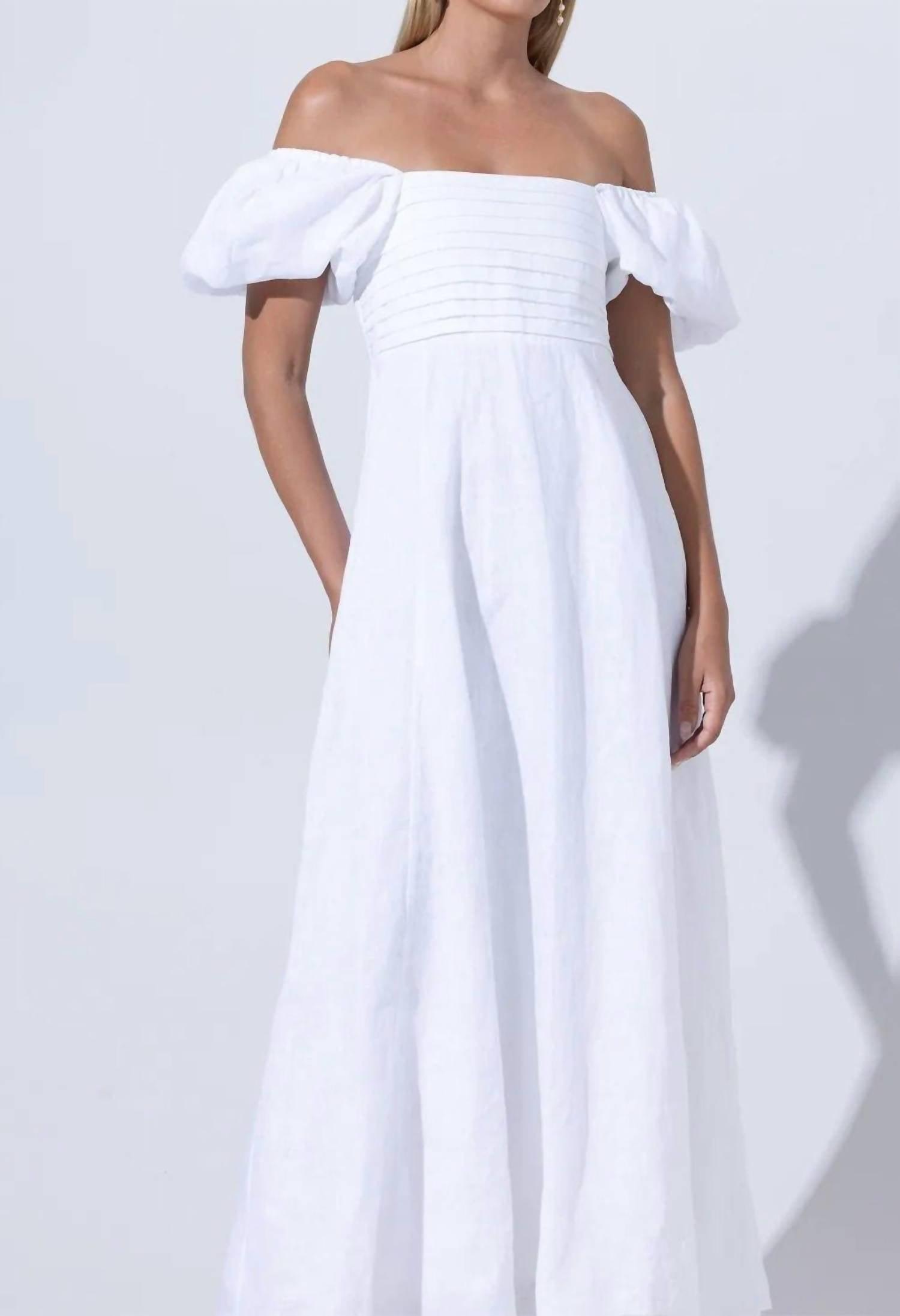 chinese dress ladies Melody Linen Maxi Dress in Contrast White Black – Lusana main image 0