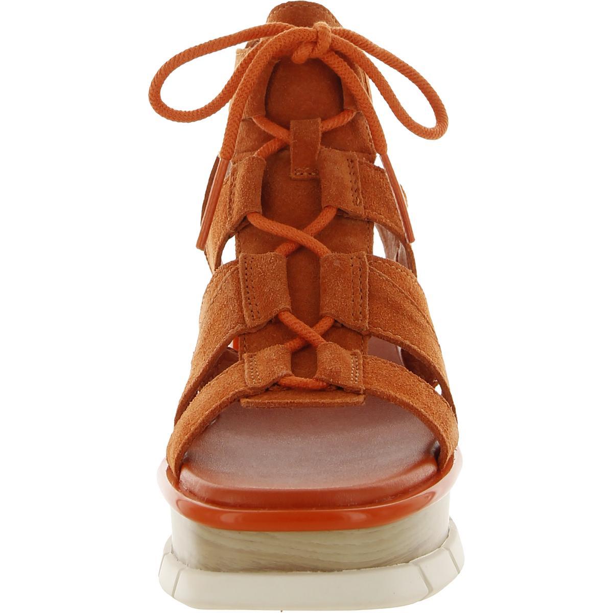 Sorel Joanie Iii Lace Lace Up Squared Toe Wedge Sandals in Brown | Lyst