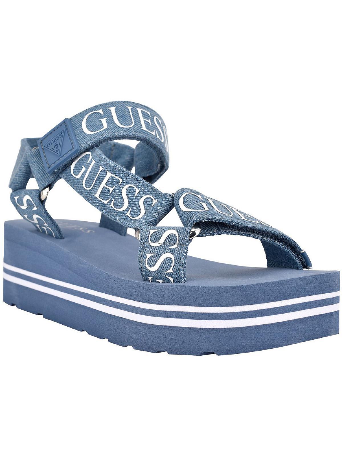Guess Avin Denim Logo Platform Sandals in Blue | Lyst