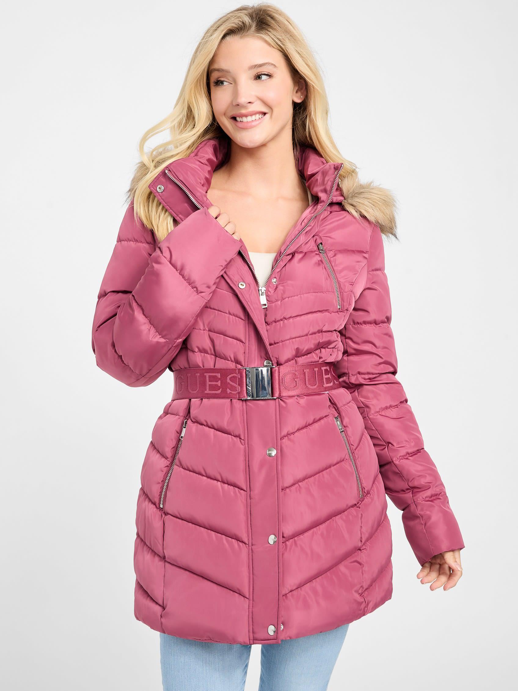 Guess Stevie Hooded Puffer Coat in Pink Lyst