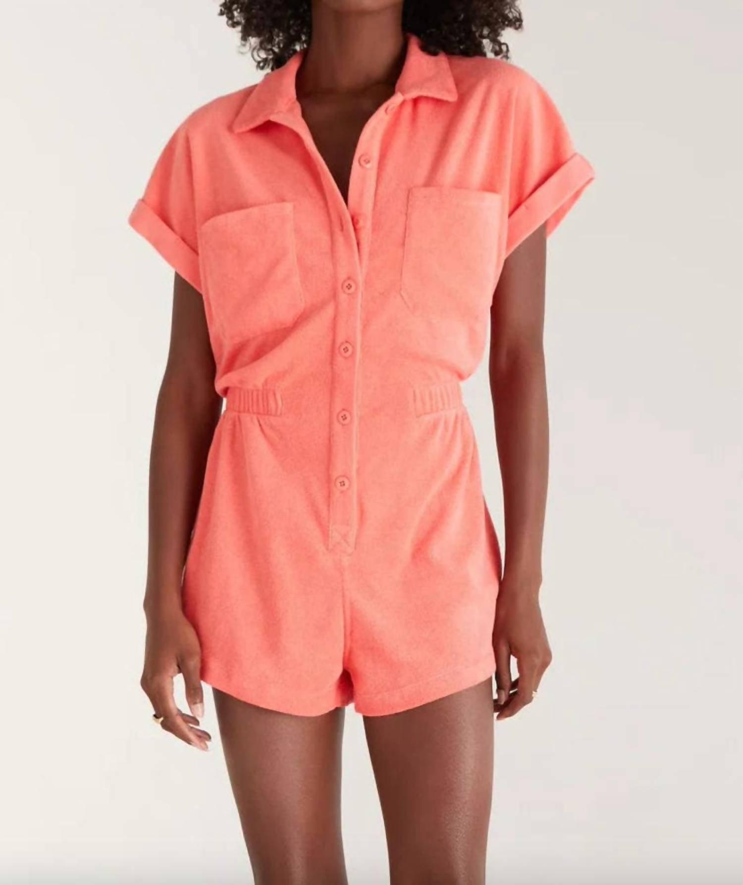 Zephyr Jersey Romper - Coral Red