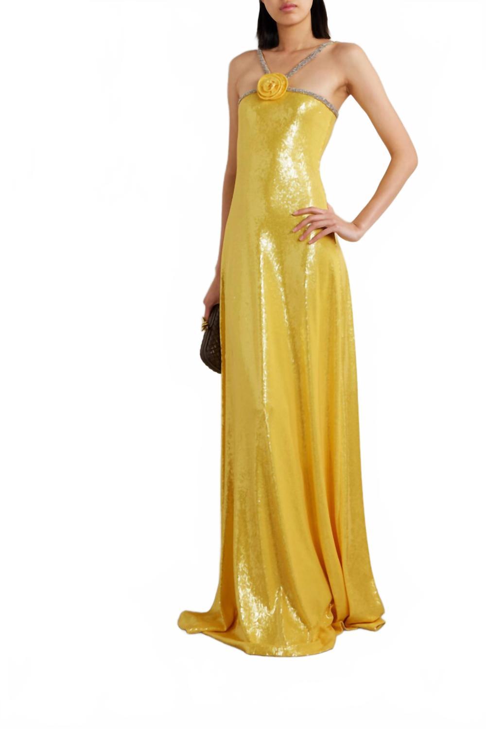 Naeem Khan Appliqud Crystal Sequined Tulle Gown in Yellow | Lyst