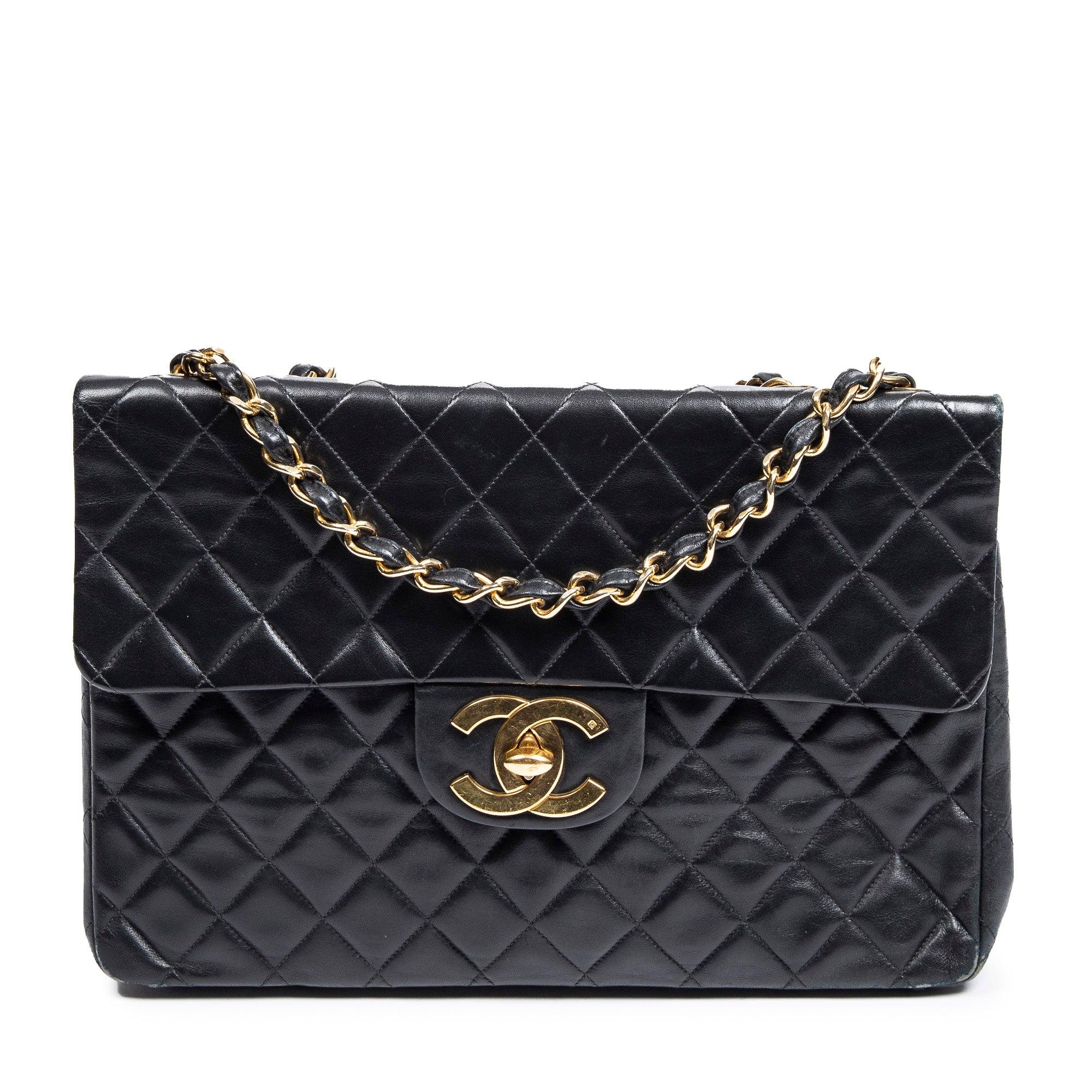 Chanel Black Patent Vintage XL CC Quilted Square Flap Bag
