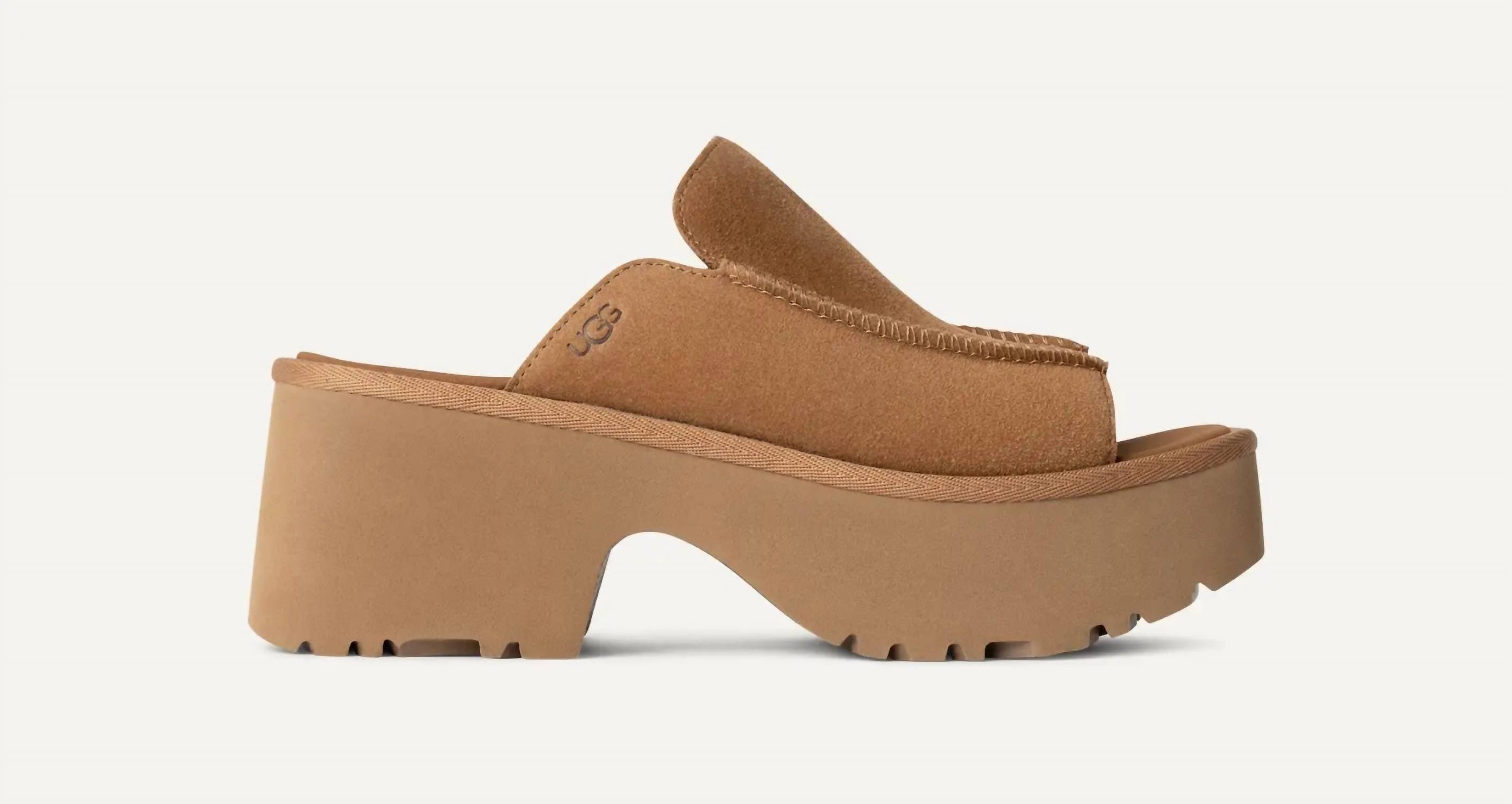 UGG New Heights Slide Suede Sandals in Black | Lyst