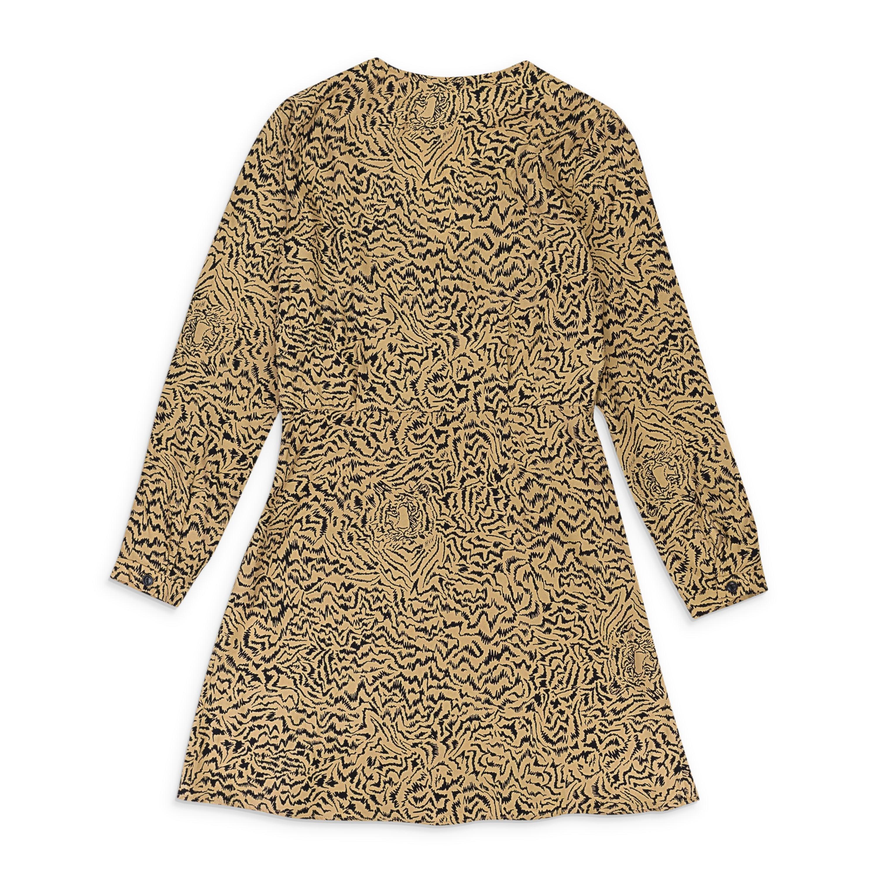 chinese dress ladies Khaki Printed Tiger Stripe Colorblock Bishop Sleeve Mini Dress main image 1
