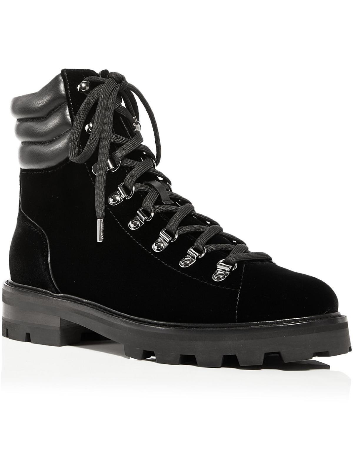 Jimmy Choo Eshe Flat Velvet Lugged Sole Hiking Boots in Black | Lyst