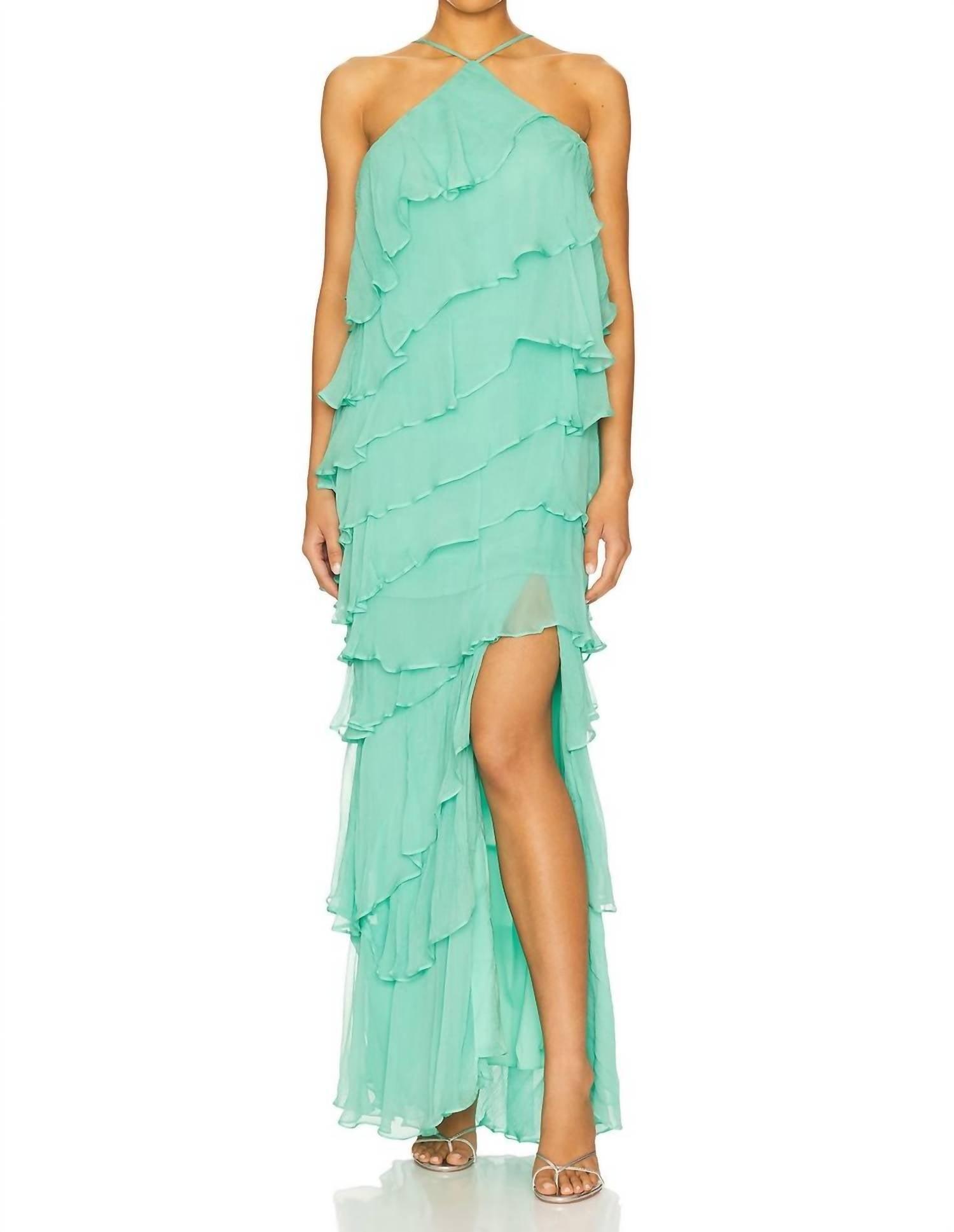 white halter neck formal dress Maude White Plunge-Neck Ruched Maxi Dress With Sash – Club L London main image 0