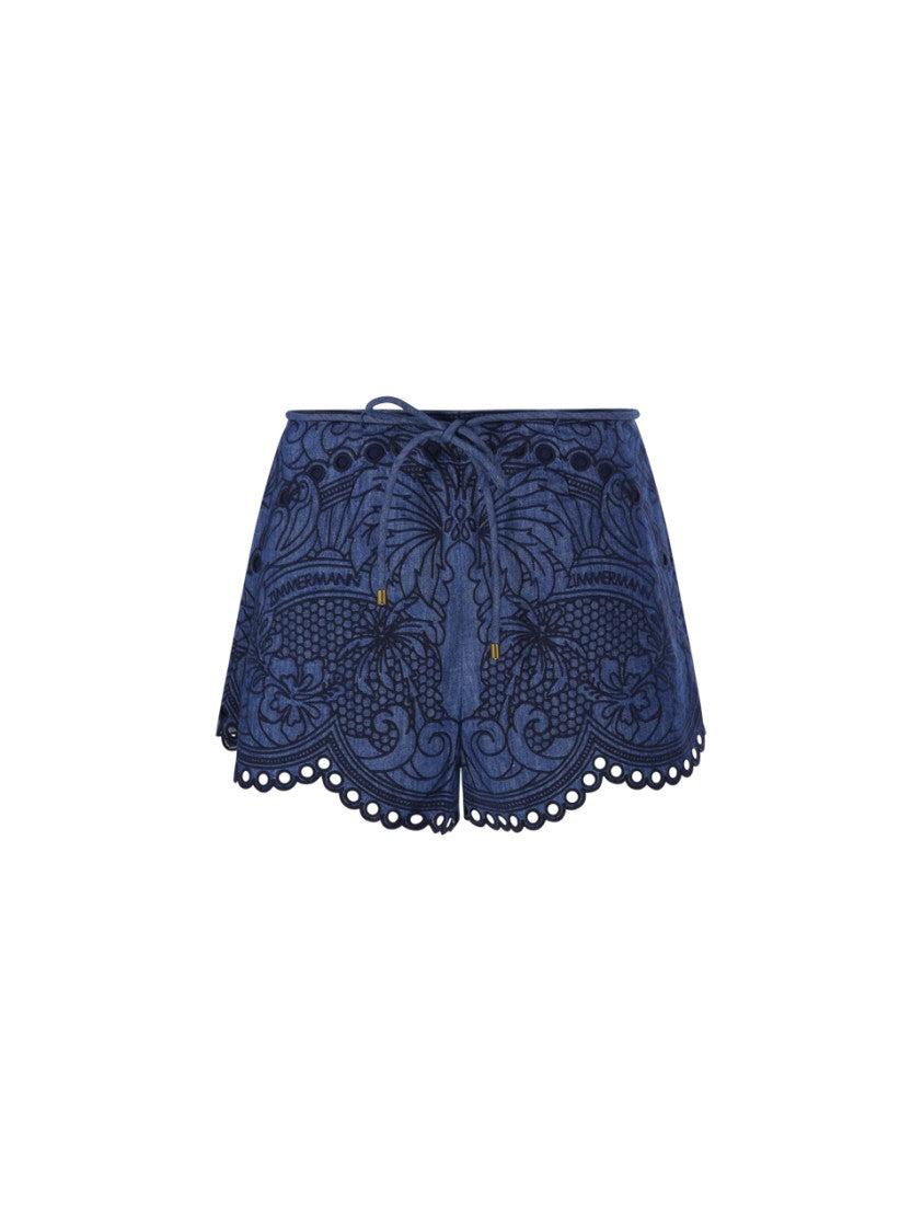 Zimmermann Coco Embroidered Denim Shorts With Scalloped