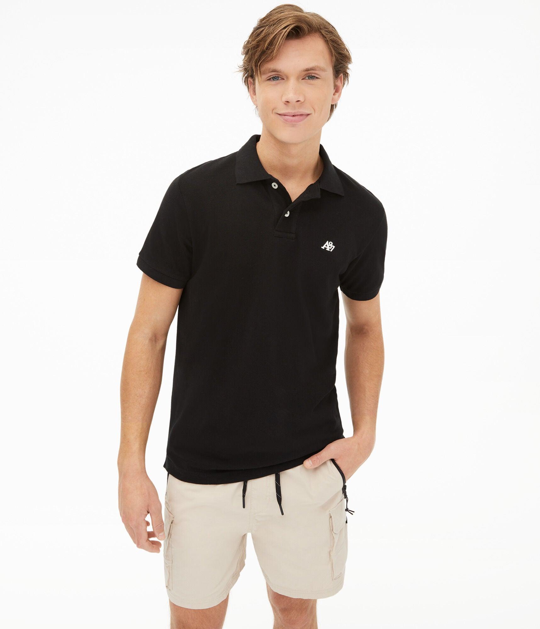 A87 Solid Logo Piquac Polo in Black 
