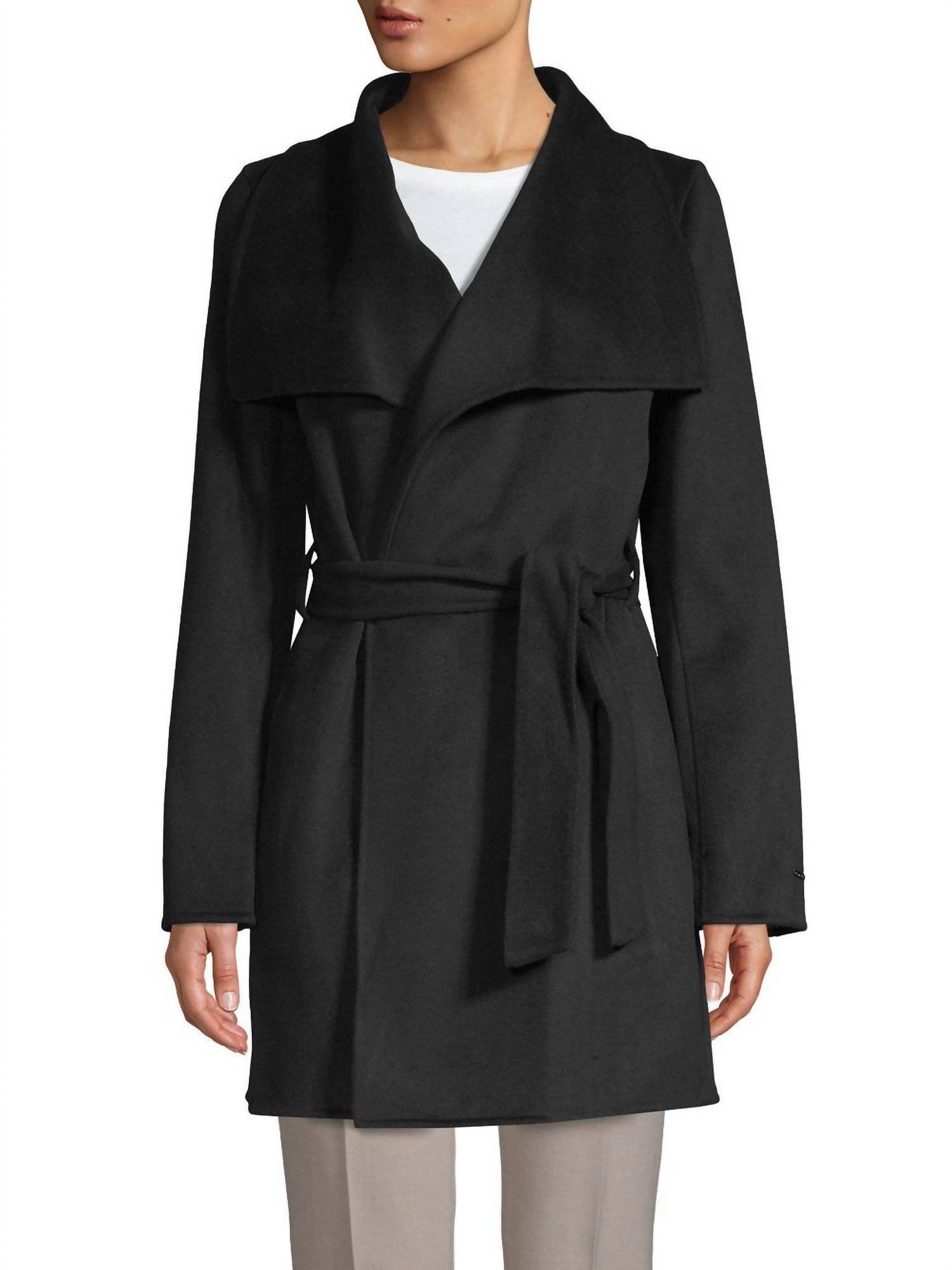 T Tahari Ella Lightweight Wool Wrap Trench Coat in Black Lyst