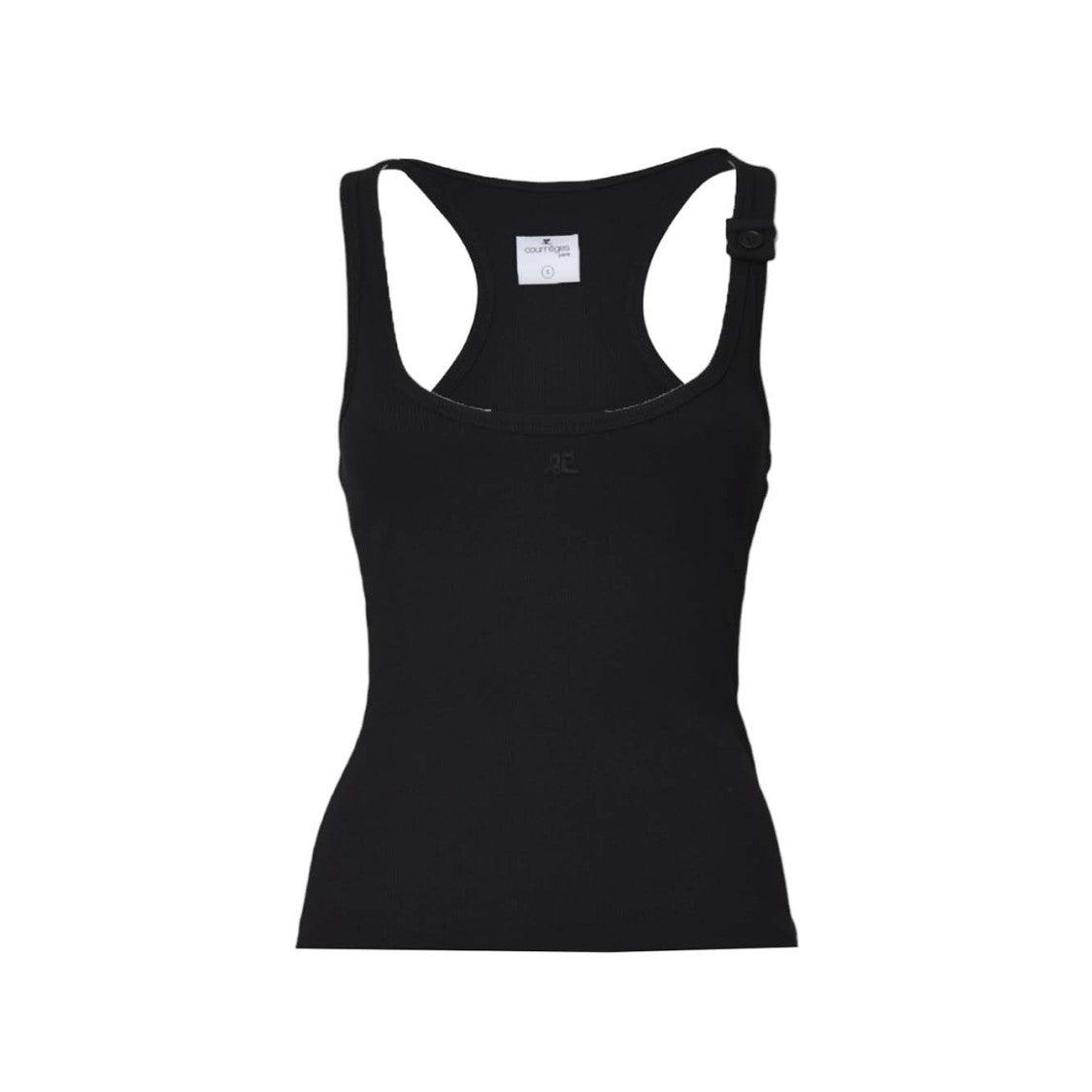 Tシャツ・カットソー COURREGES BLACK VISCOSE BLEND TANK TOP COURRÈGES - Logo Contrast Border Tank Top Courreges