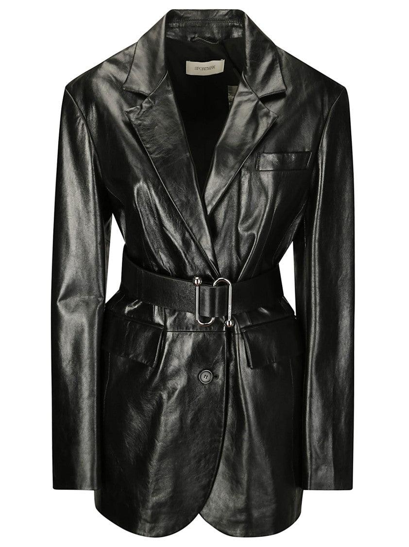 ジャケット Sportmax Long Double-Breasted Black Jacket With Belt Blazers, Waistcoats, Bombers, Suits, Bikers, Light Jackets