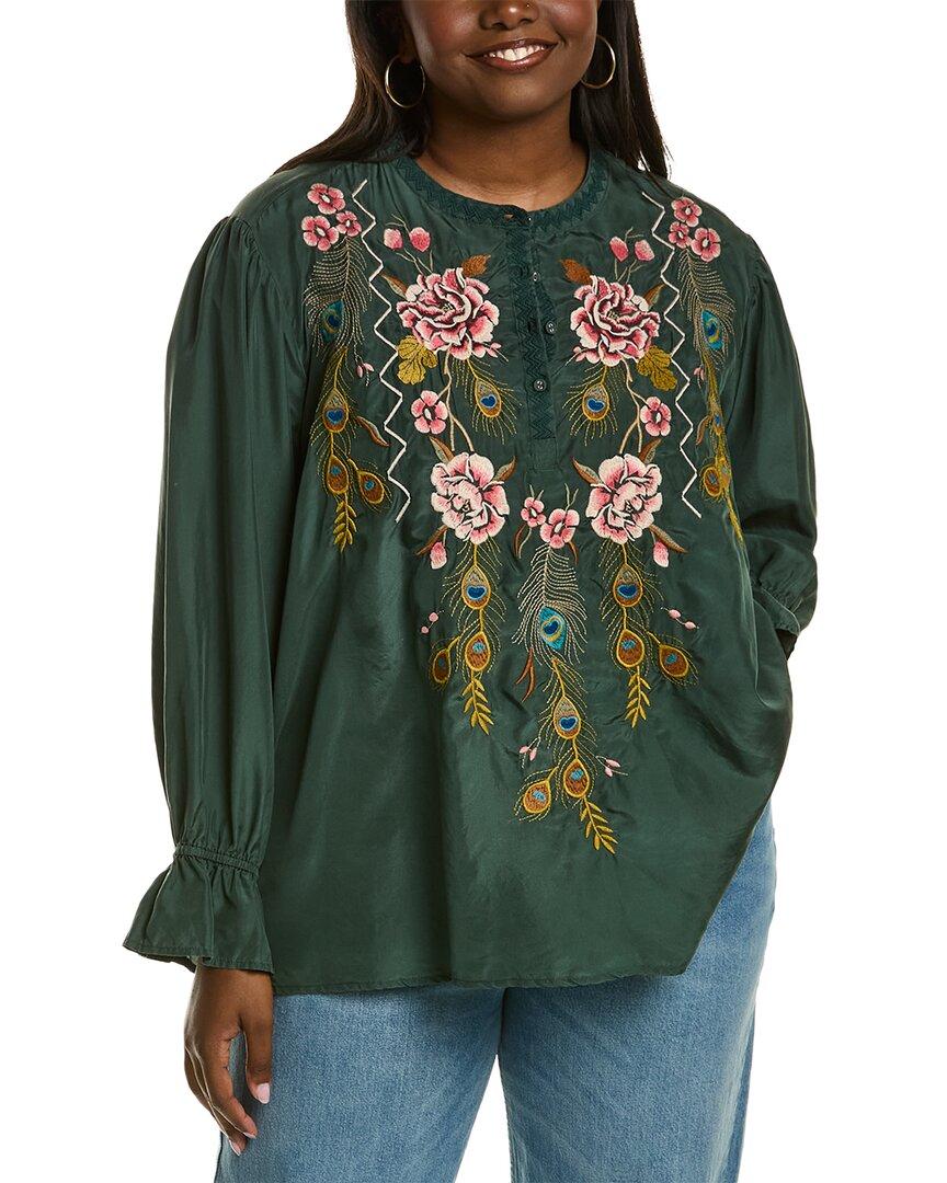 Johnny Was Plus Quito Victorian Silk Blouse in Green | Lyst