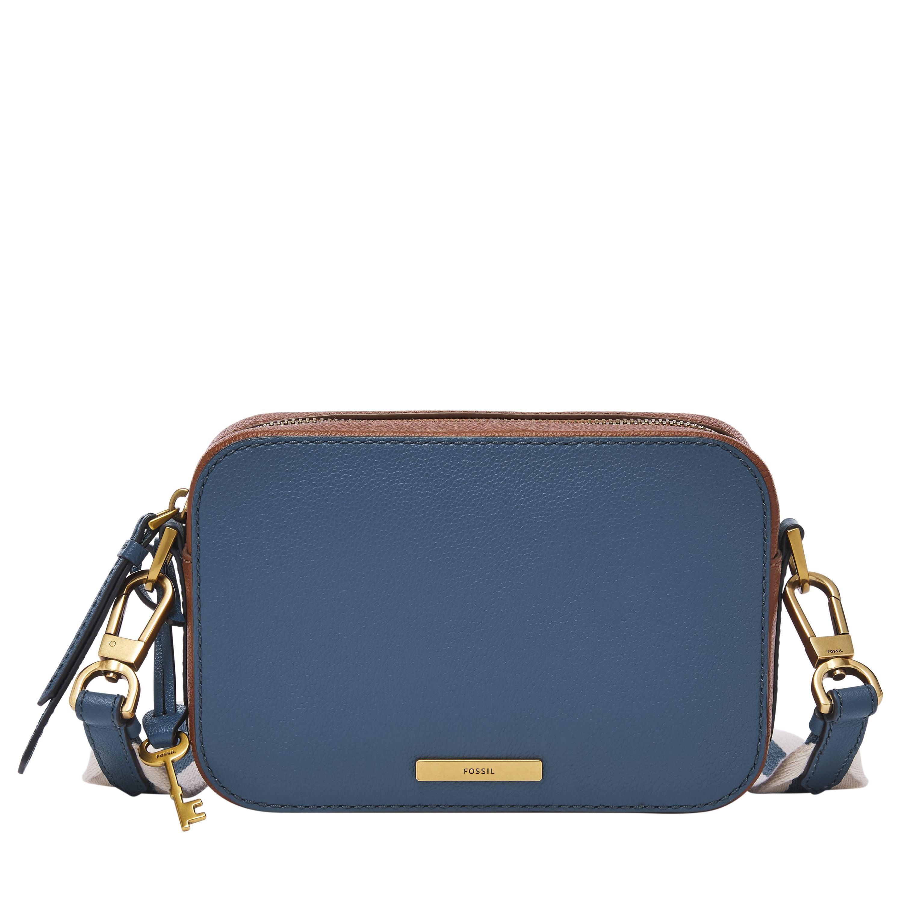Fossil Bryce Leather Small Crossbody in Blue | Lyst