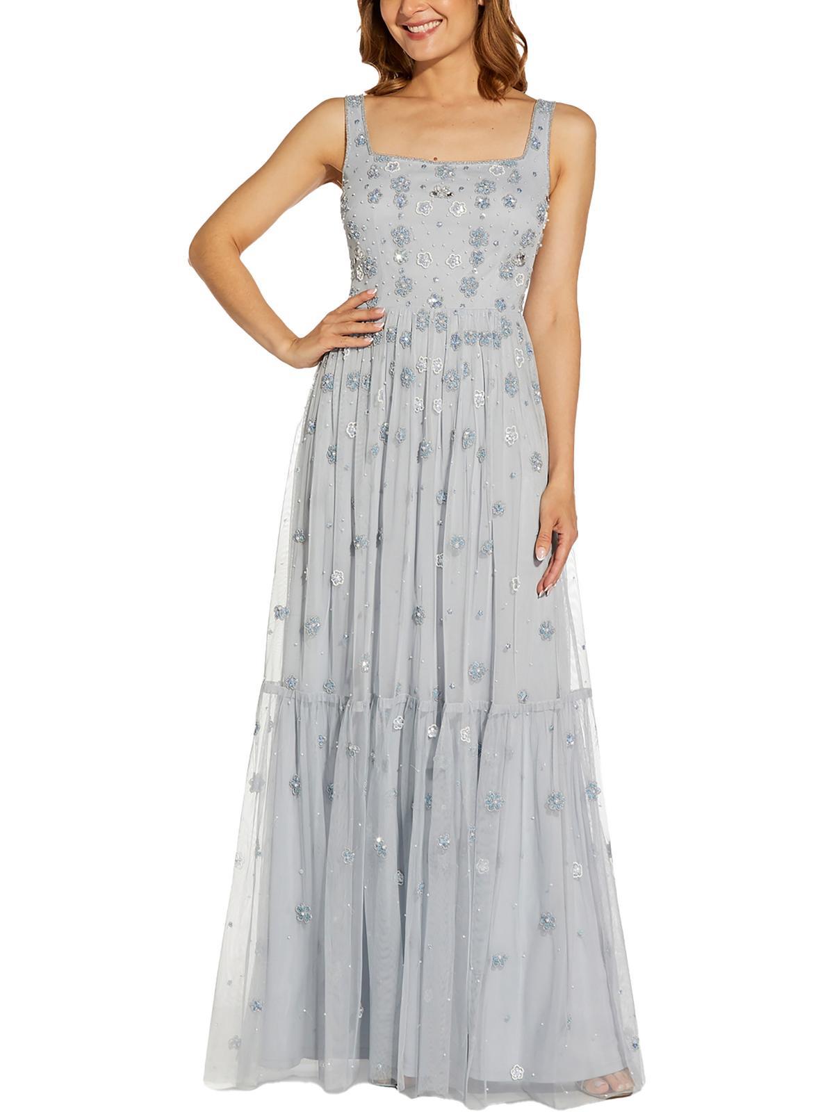 Adrianna Papell Embellished Maxi Evening Dress in Gray | Lyst