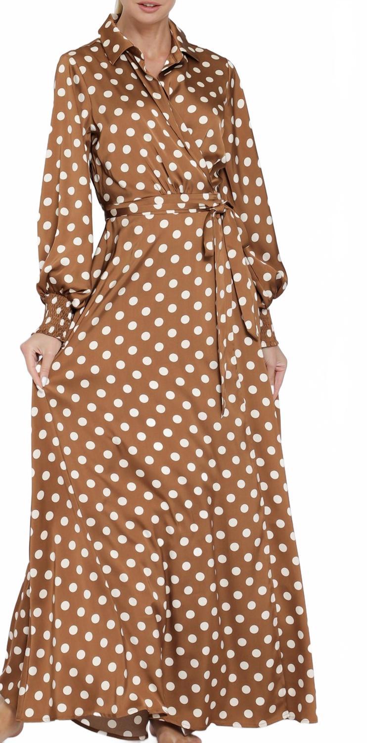 AAKAA Polka Dot Long Sleeve Wrap Maxi Dress in Natural | Lyst