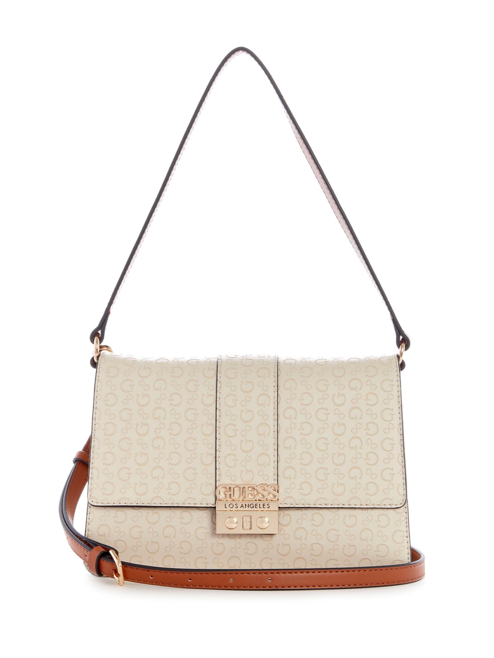 Guess Factory Evie Embossed Logo Medium Shoulder Bag in Natural | Lyst