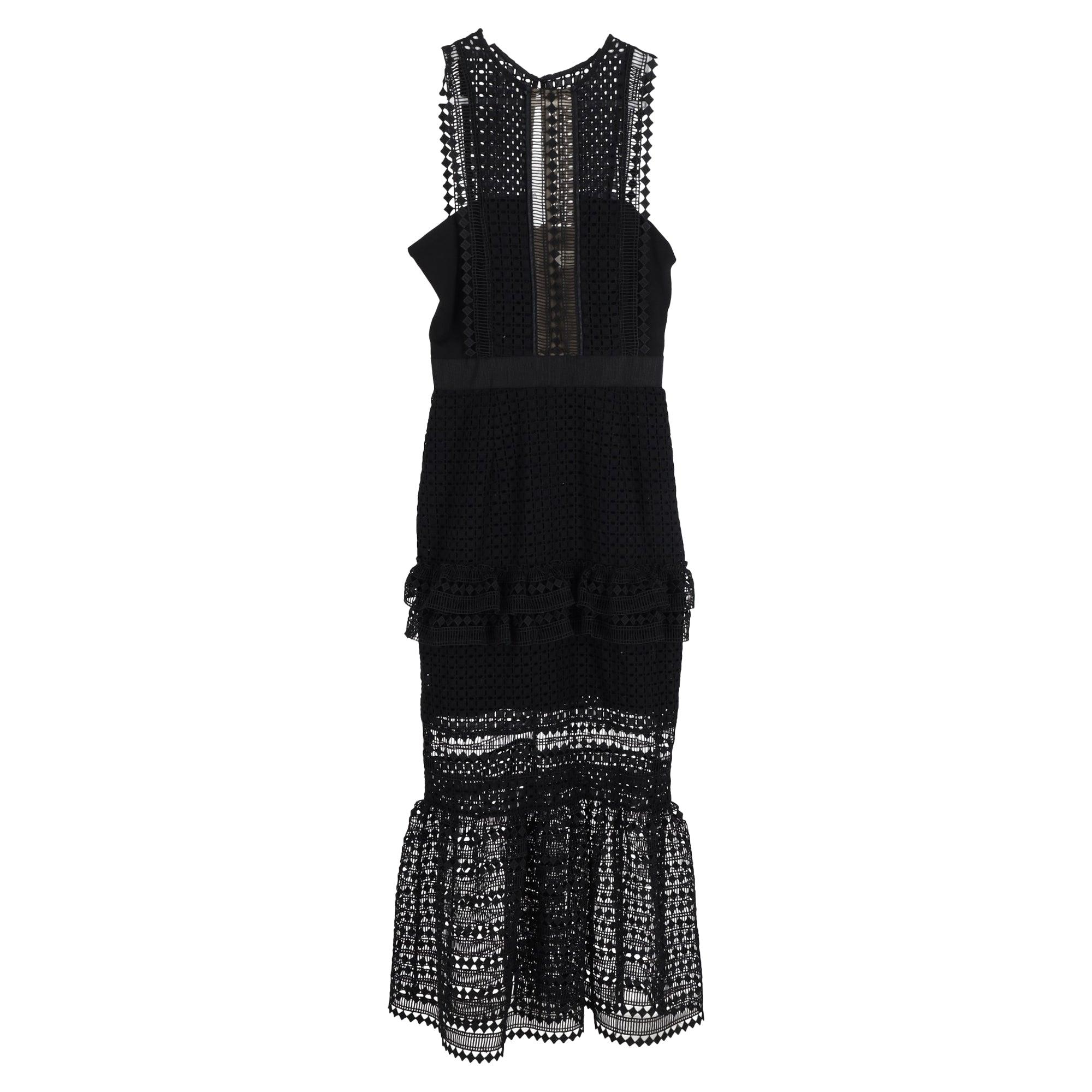 Self-Portrait Laser Cut Midi Frilled Column Dress in Black | Lyst