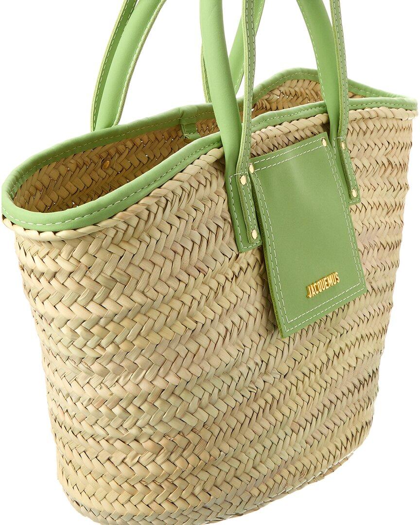 Jacquemus Le Panier Soli Straw & Leather Tote in Green | Lyst