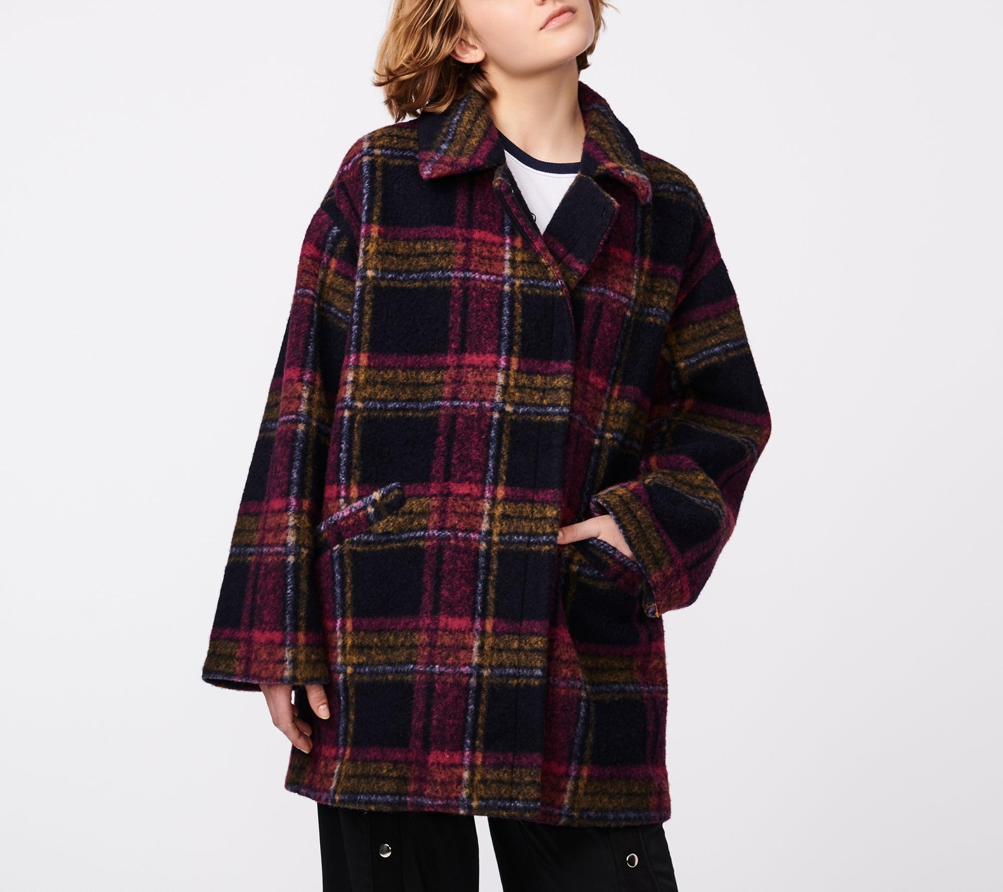 Bernardo Plaid Wool Coat in Blue Lyst