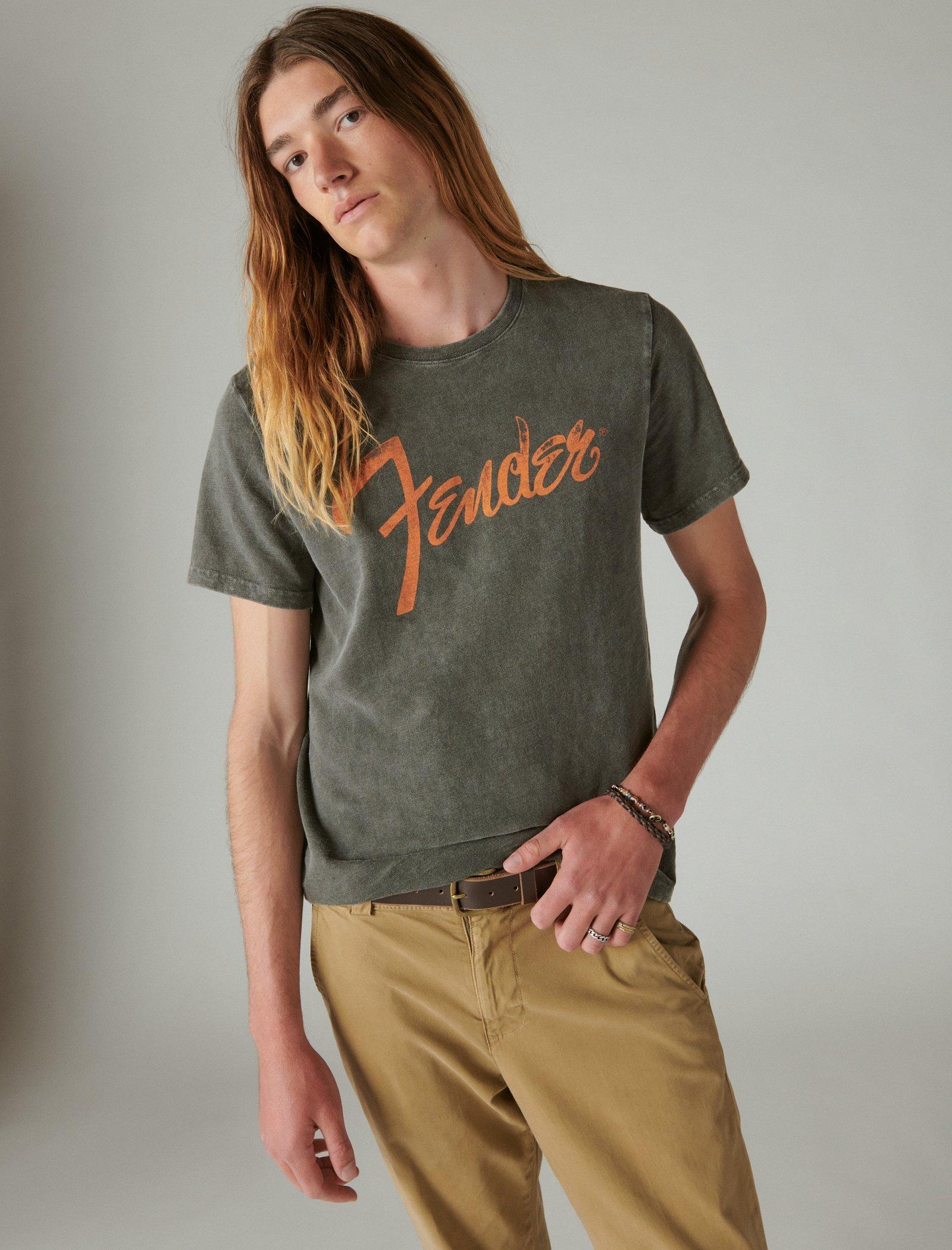Lucky Brand Short Sleeve Crew Neck Fender Surf Guitars Tee T-Shirt Uomo