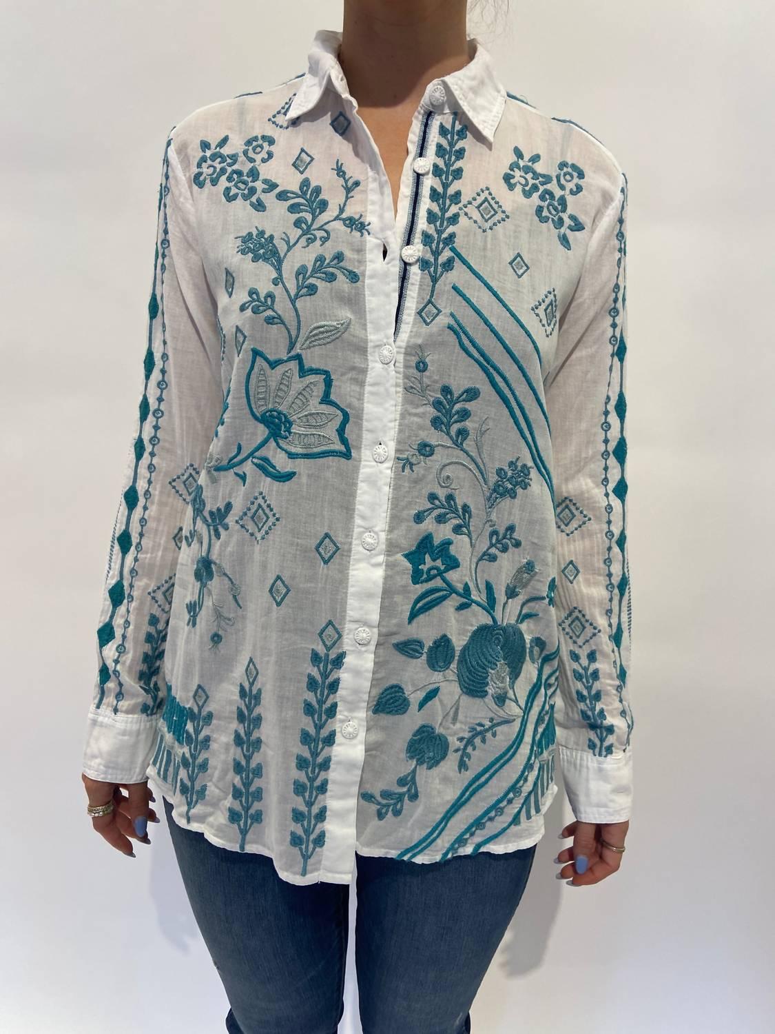 Johnny Was Willow Button Down Shirt in Blue Lyst