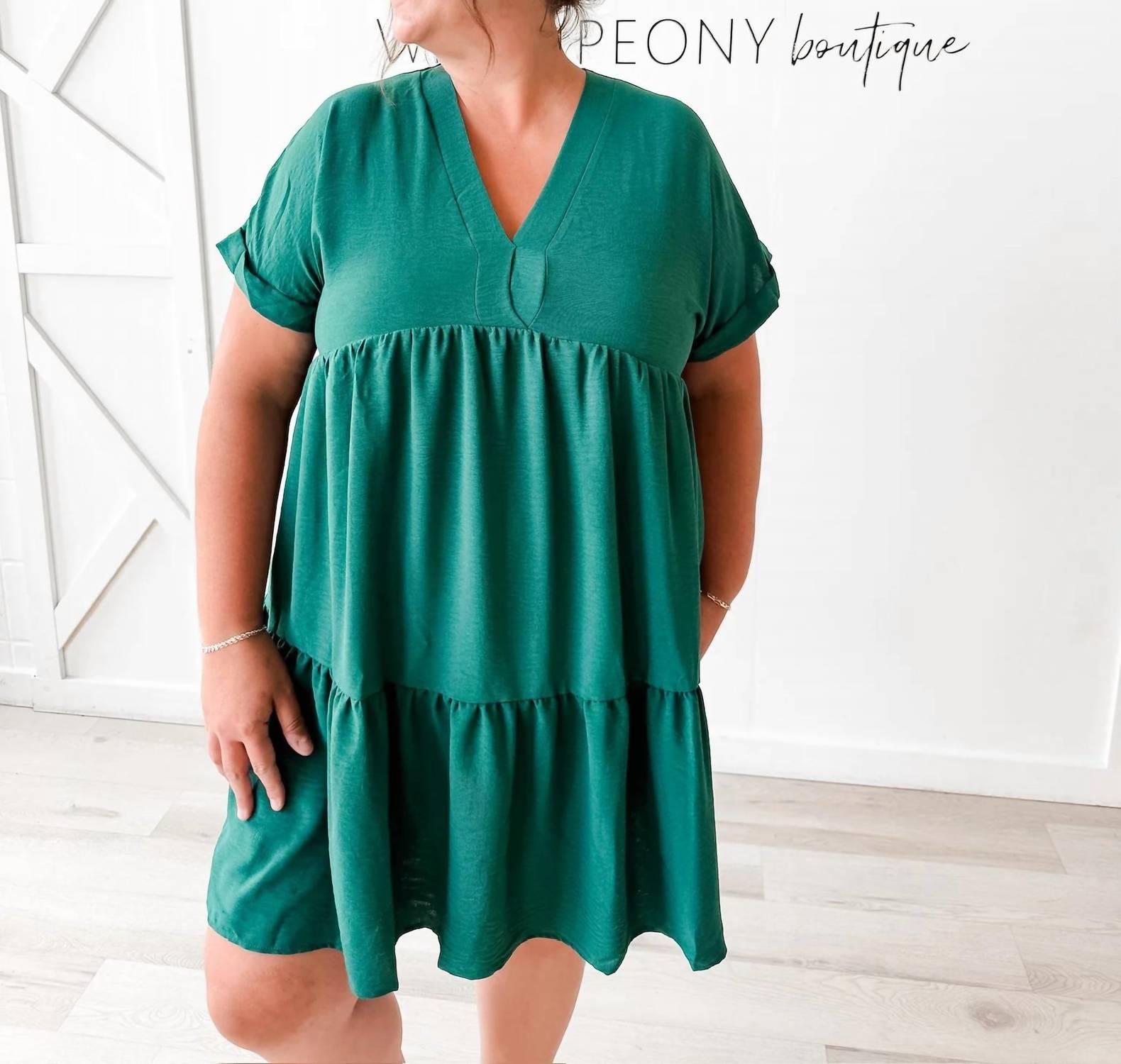 she + sky green dress Caroline V-Neck Tiered in collection:everyday-dresses
