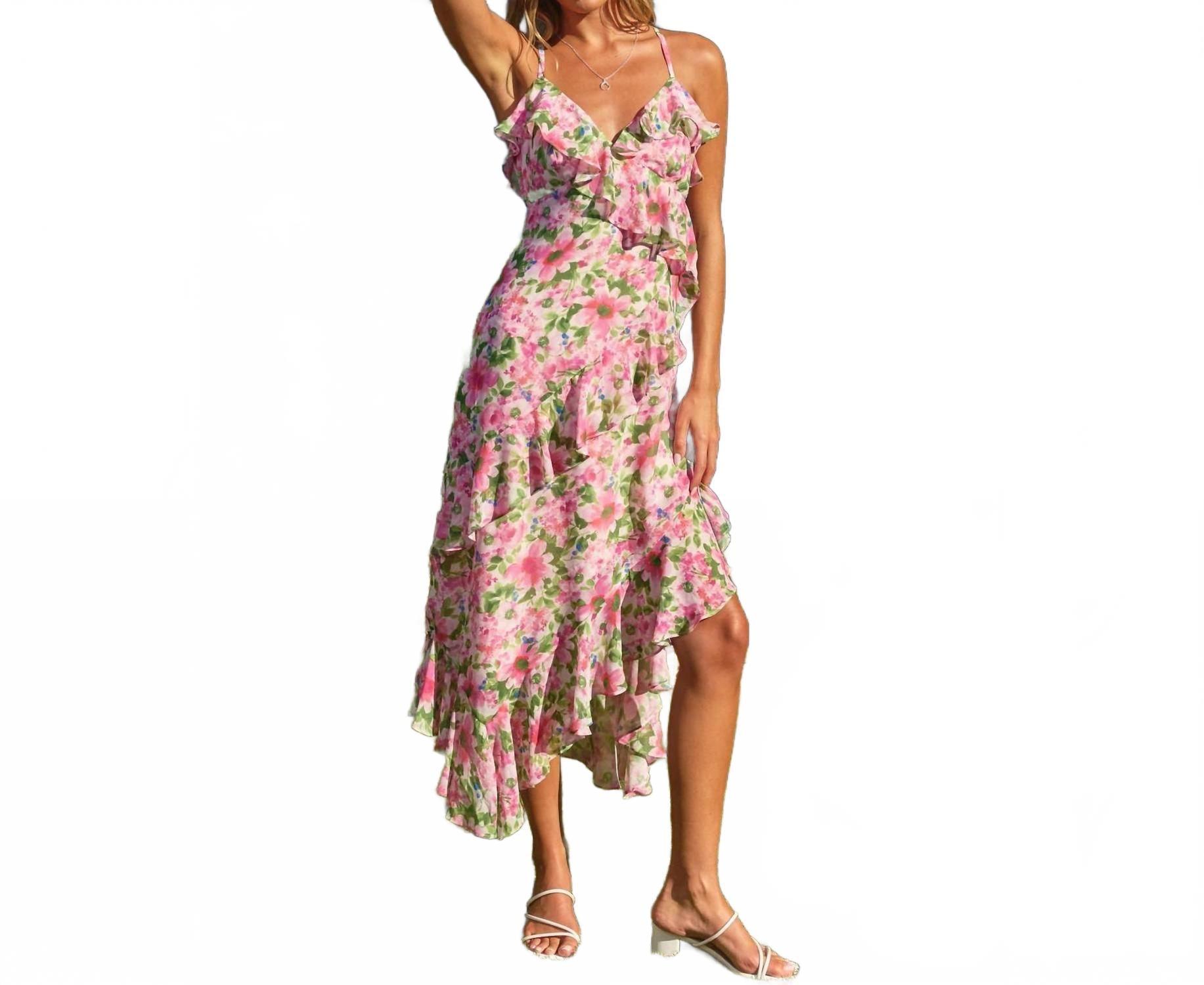 Dress Forum Send Love Diagonal Ruffled Midi Dress in Pink | Lyst