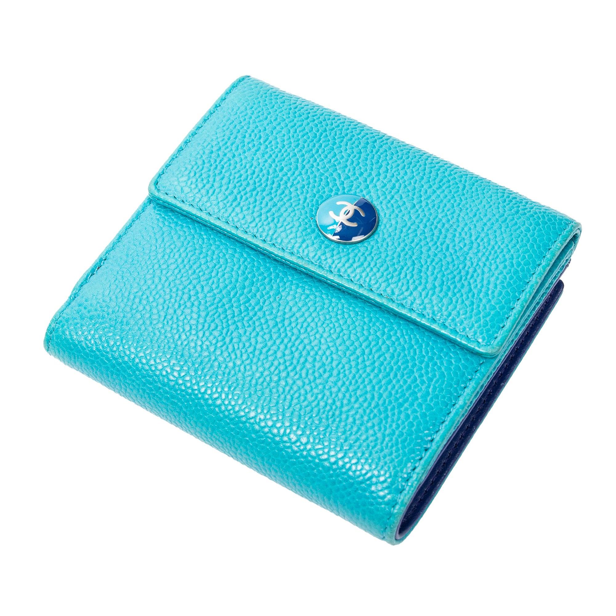 Chanel Cc Timeless Button Compact Bifold Wallet in Blue