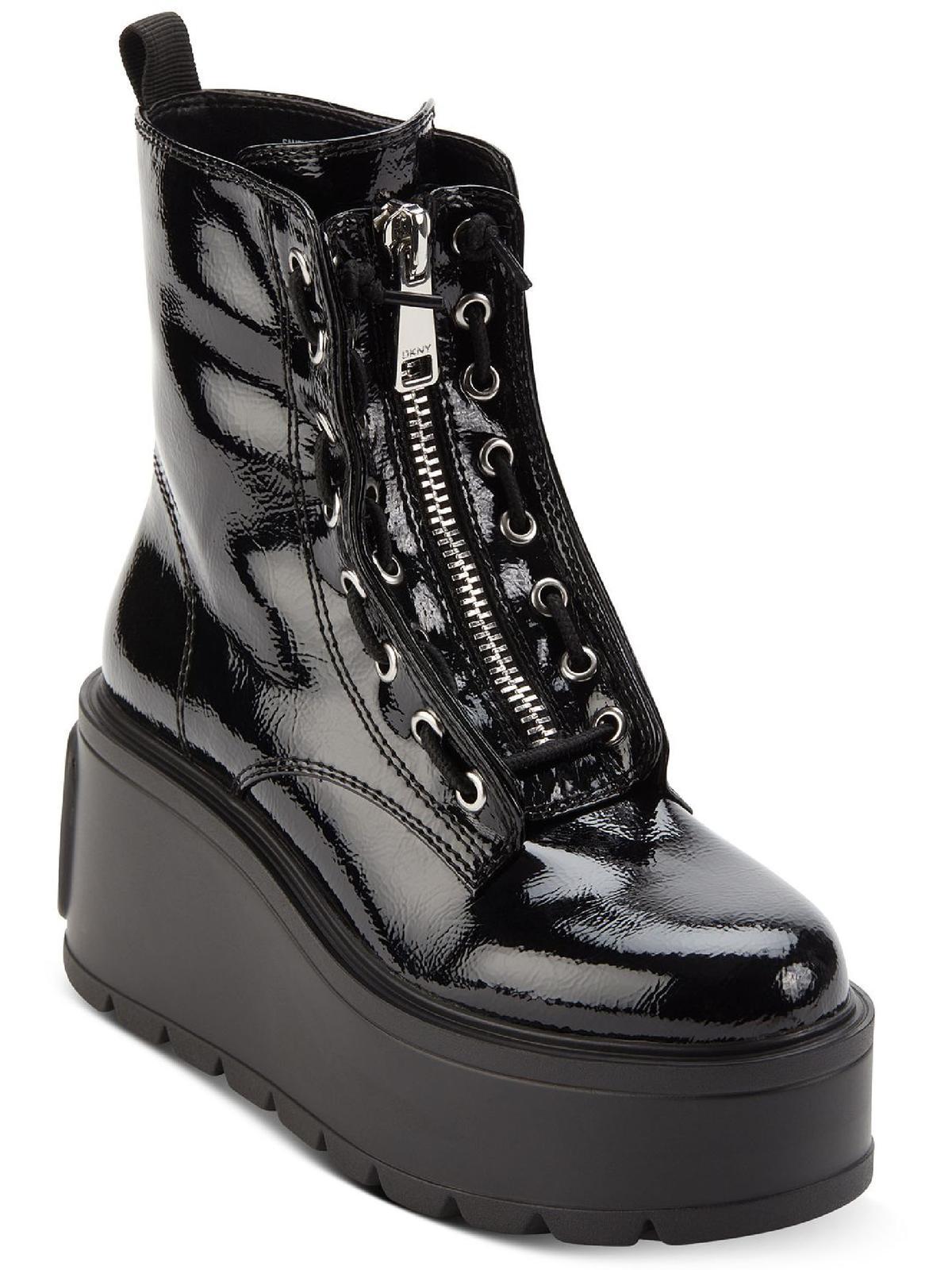 DKNY Harli Patent Ankle Combat & Lace-up Boots in Black | Lyst