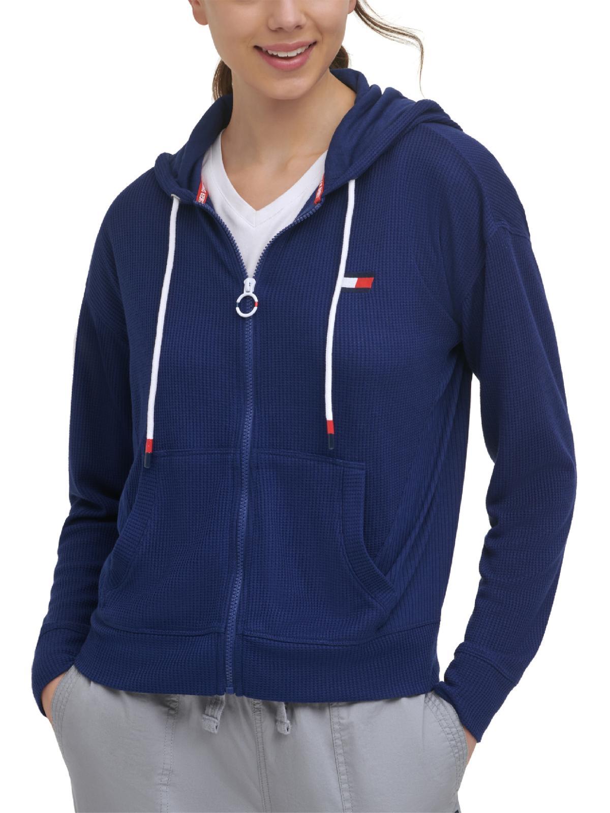 Tommy Hilfiger Waffle Zip Front Hoodie in Blue | Lyst