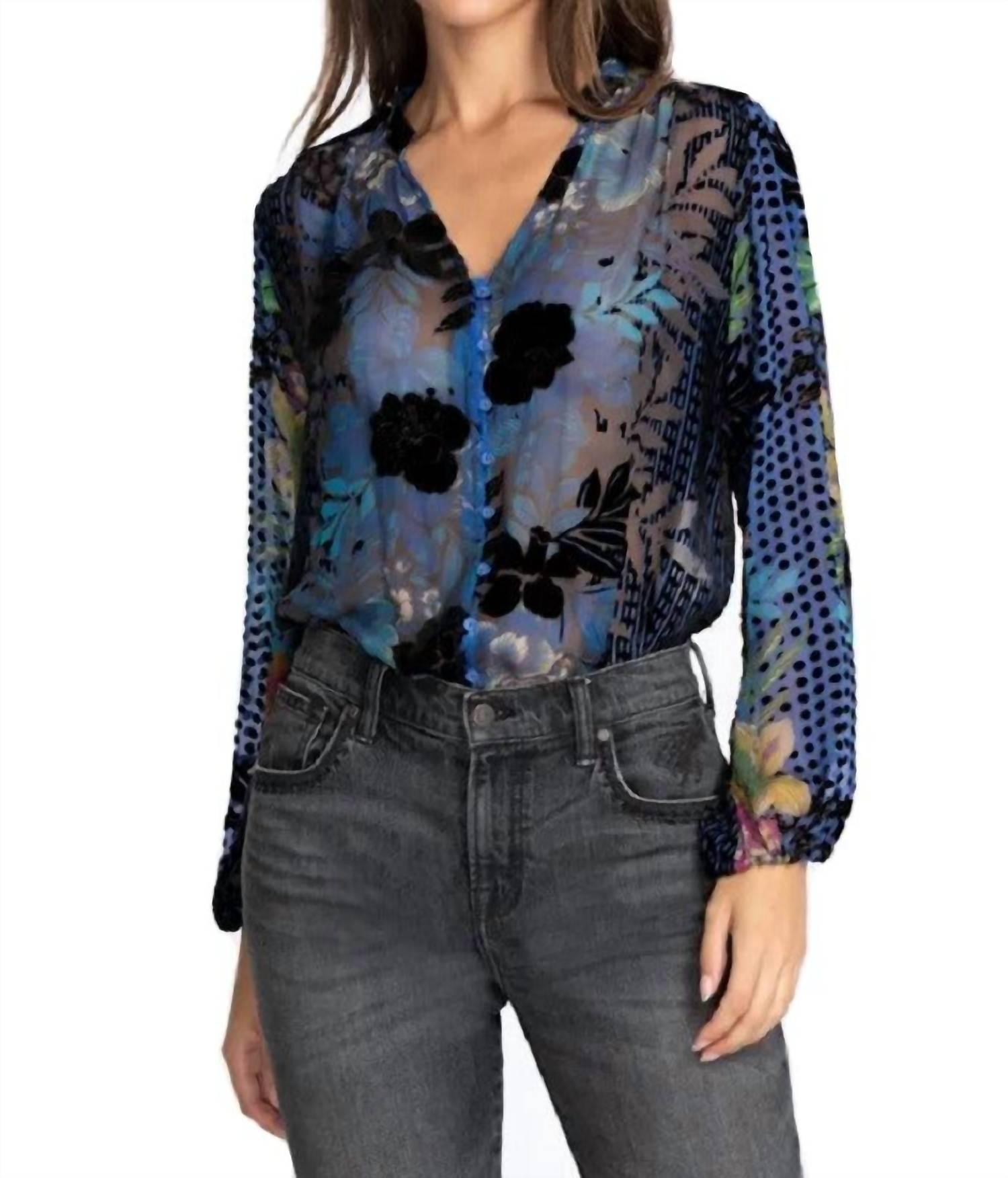 Johnny Was Lanai Burnout Lydia Blouse I in Blue | Lyst
