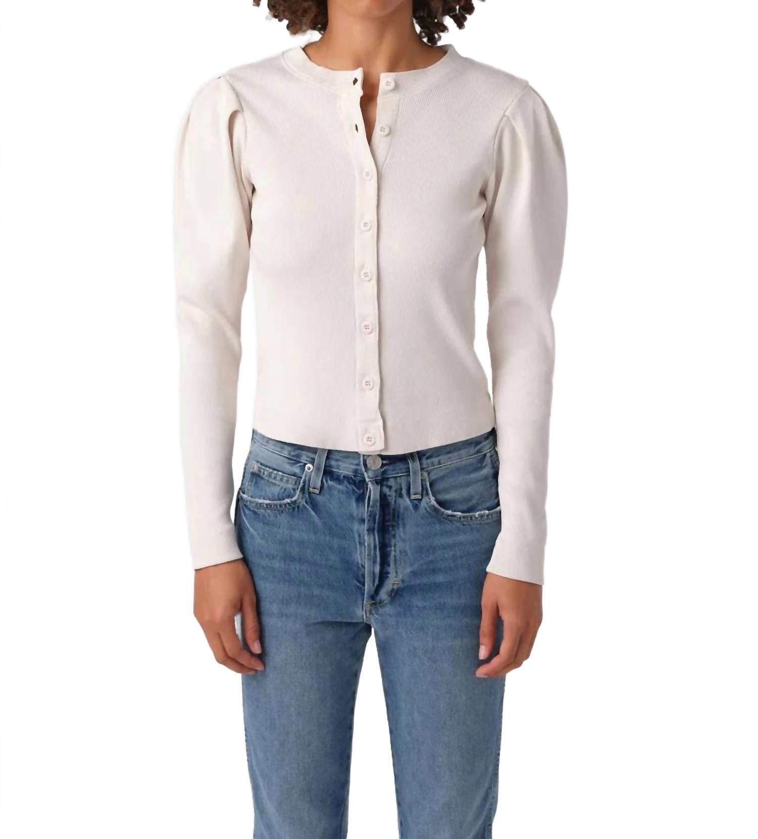 AMO Puff Sleeve Cardigan in Blue Lyst