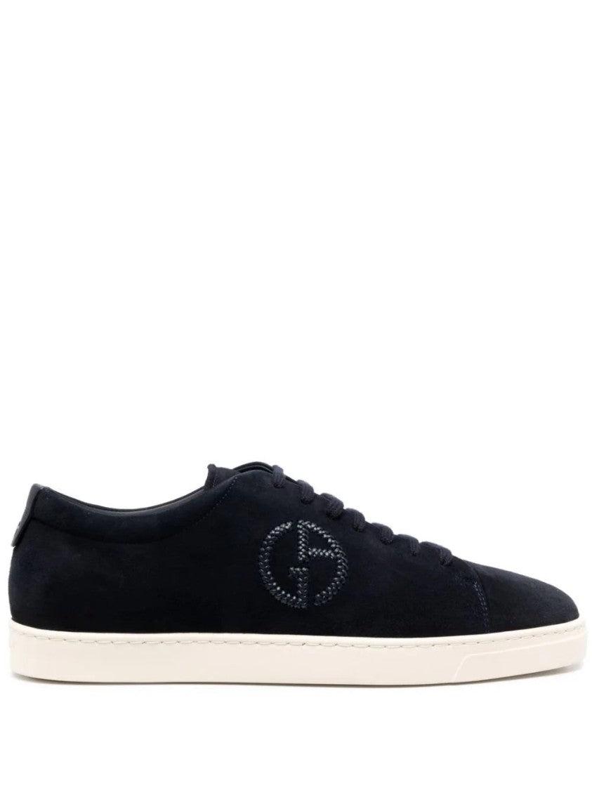 スニーカー Giorgio Armani Elegant Black Leather Trainers With Textured Giorgio Armani Elegant Black Leather Trainers With Textured