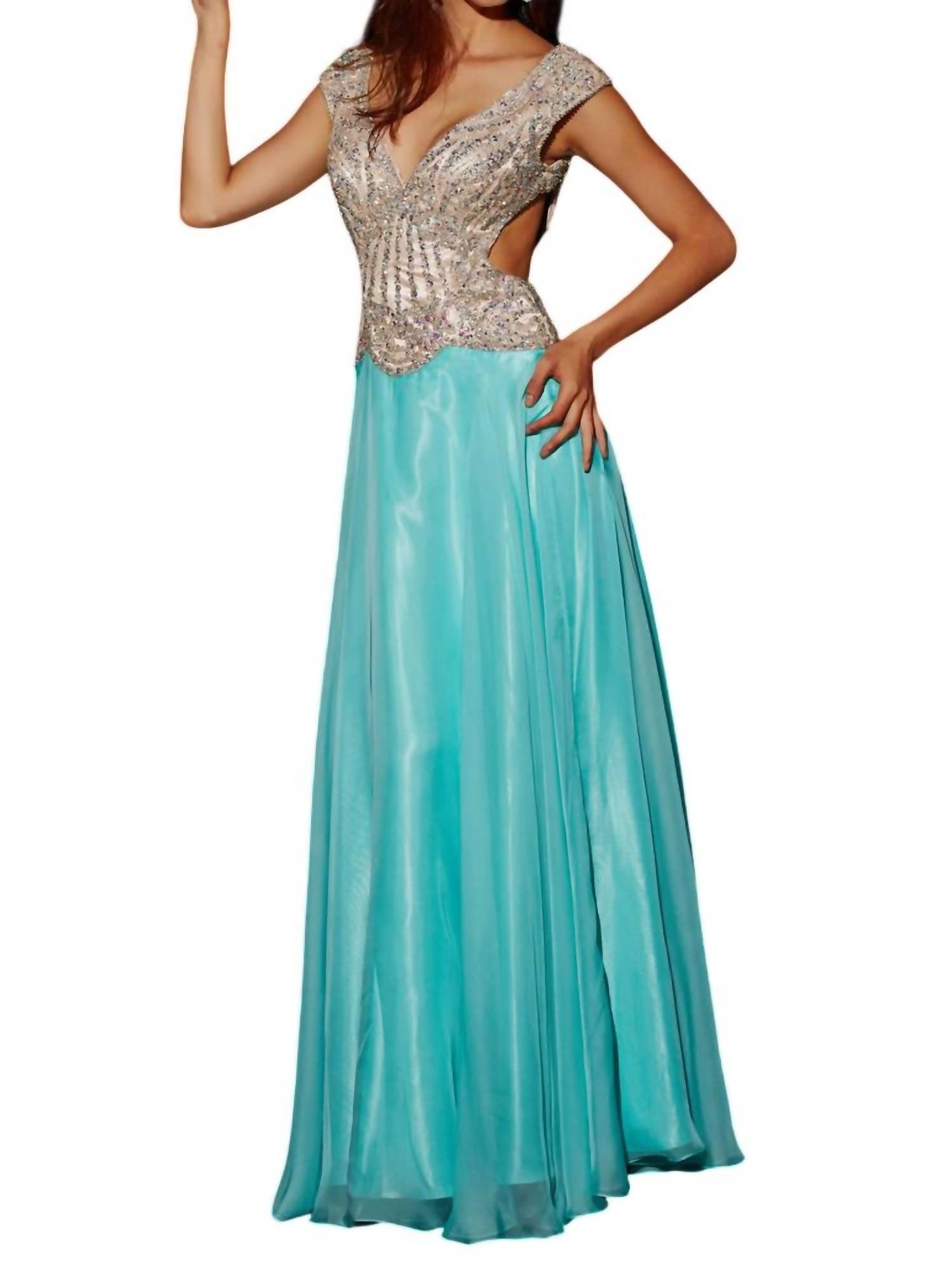 open lace back dress Two-Tone La Femme One-Shoulder Prom Dress