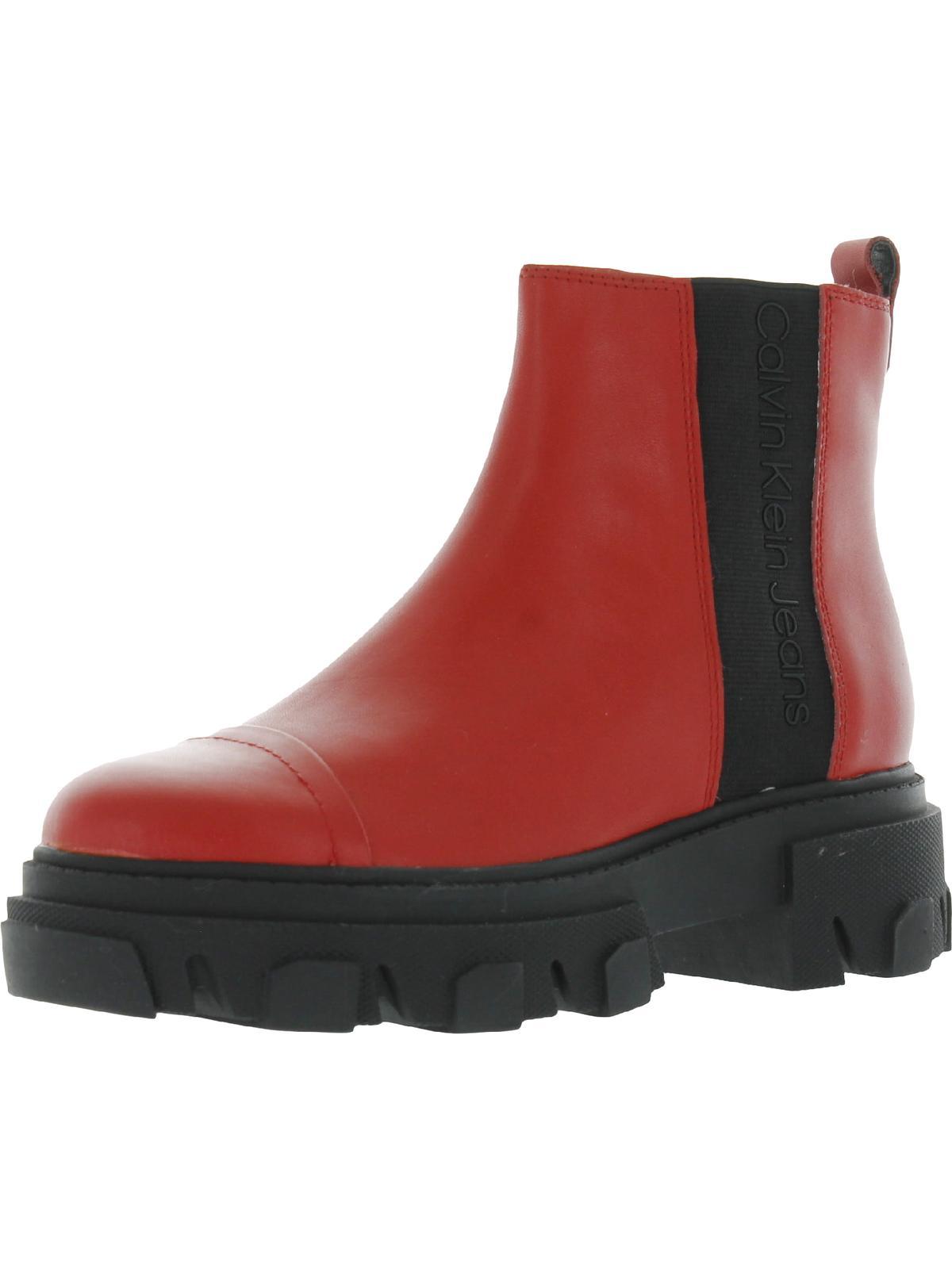 Calvin Klein Lorine Slip On Heel Ankle Boots in Red | Lyst