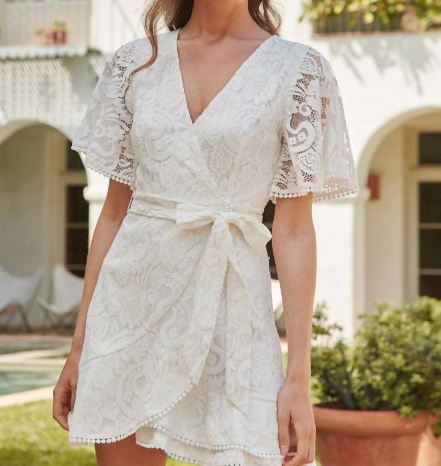knee length dresses for ladies Christen Asymmetrical One-Shoulder White Lace Dress