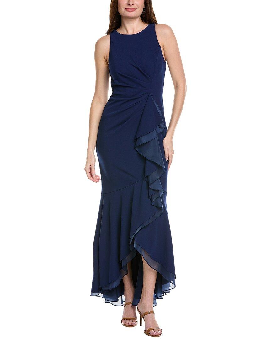 Adrianna Papell High-Low Crepe Halter Gown in Blue | Lyst